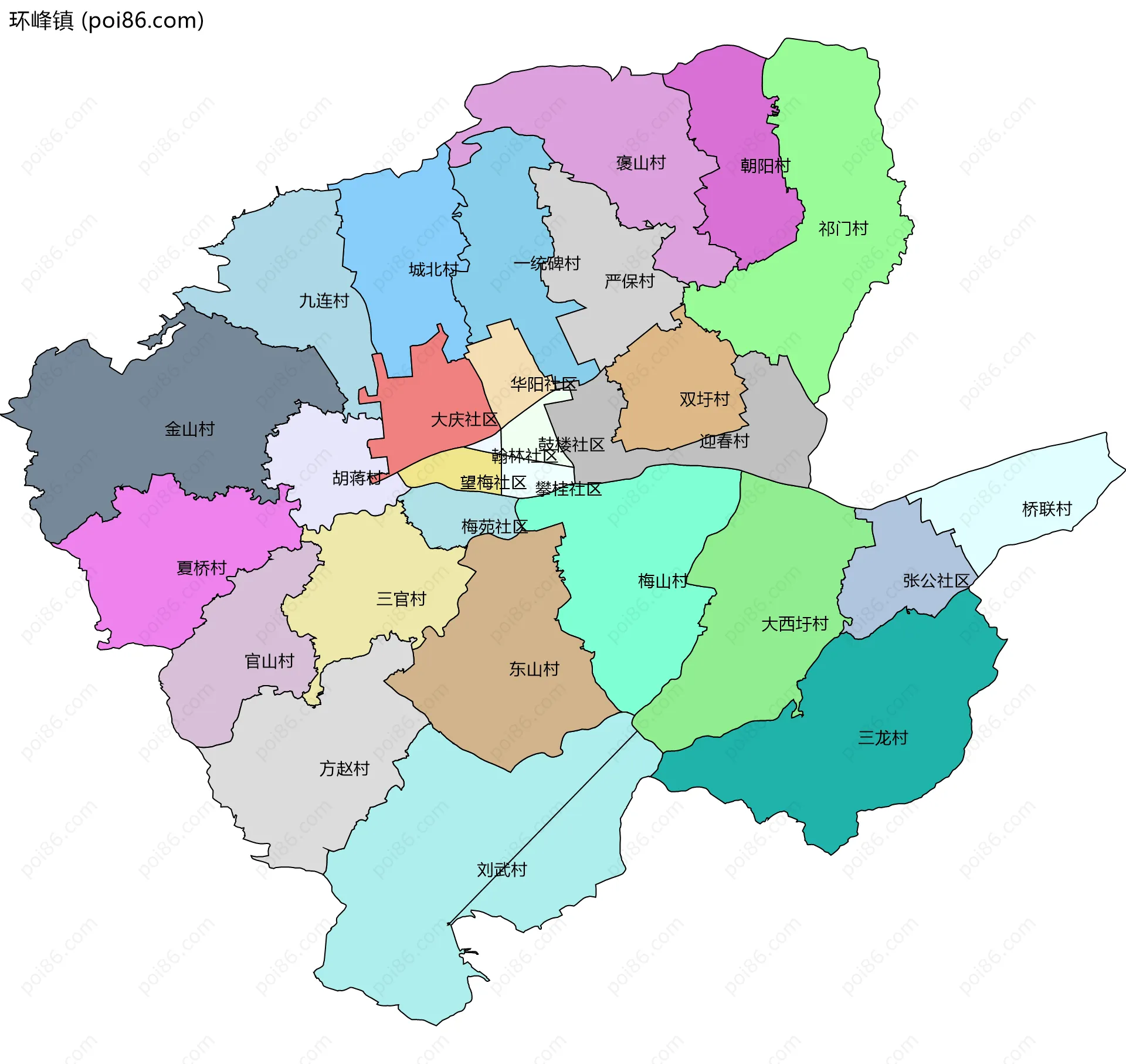 环峰镇边界地图(五级行政区划)