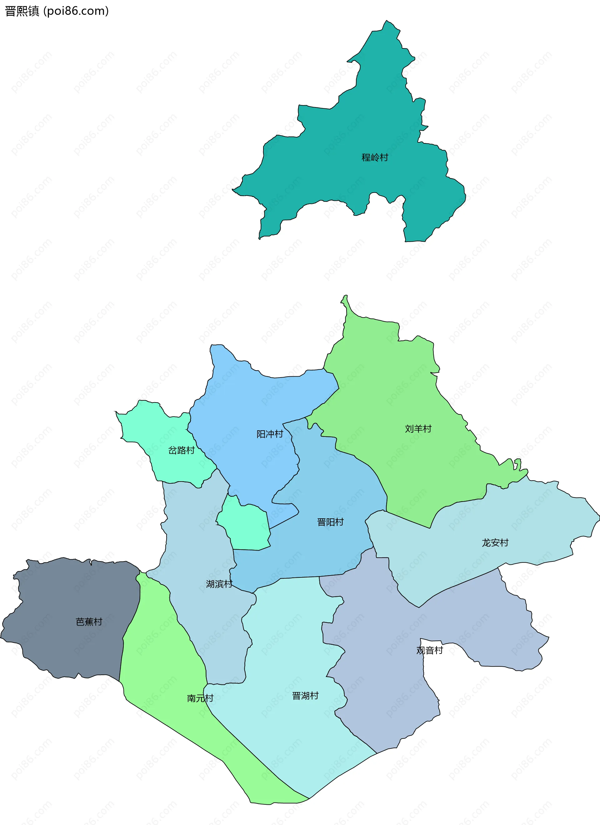 晋熙镇边界地图(五级行政区划)