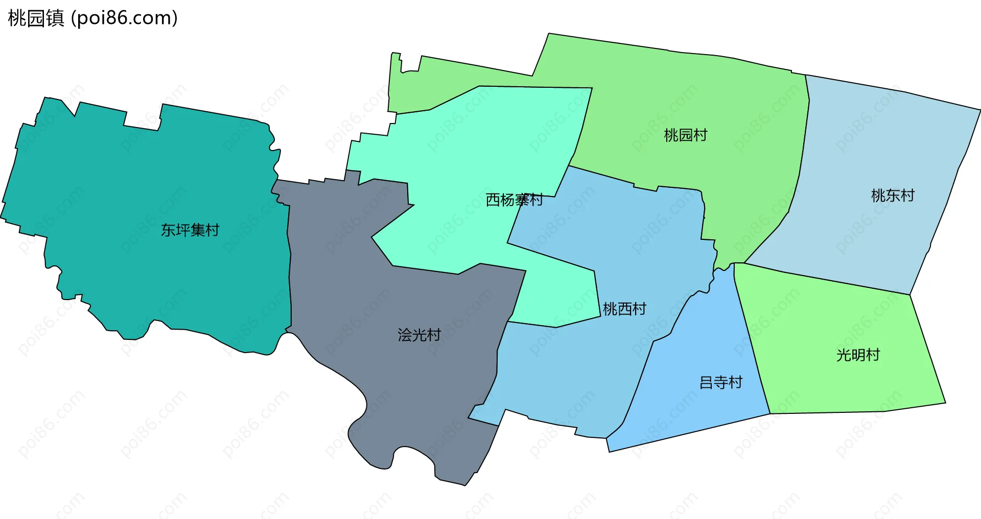 桃园镇边界地图(五级行政区划)