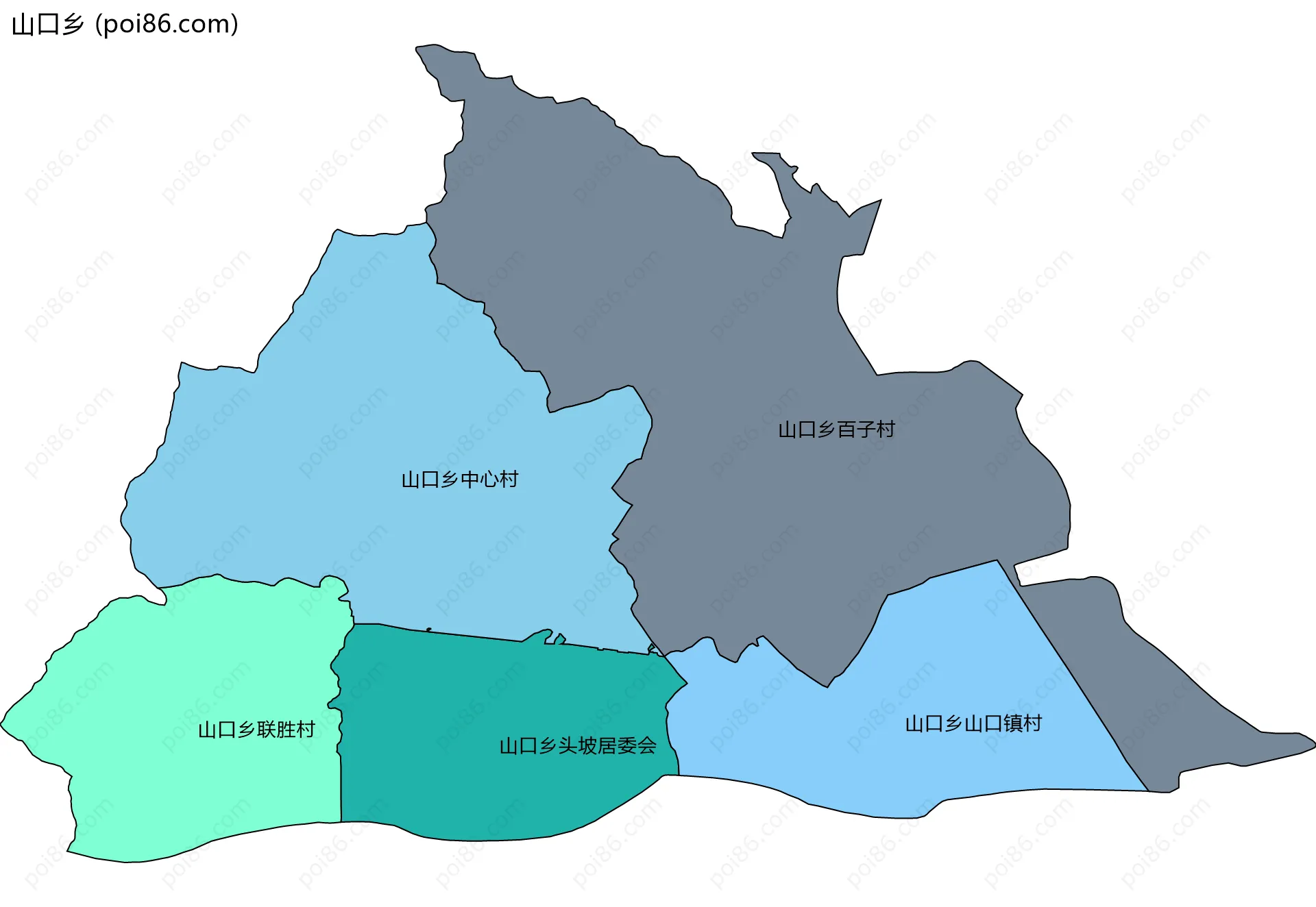 山口乡边界地图(五级行政区划)