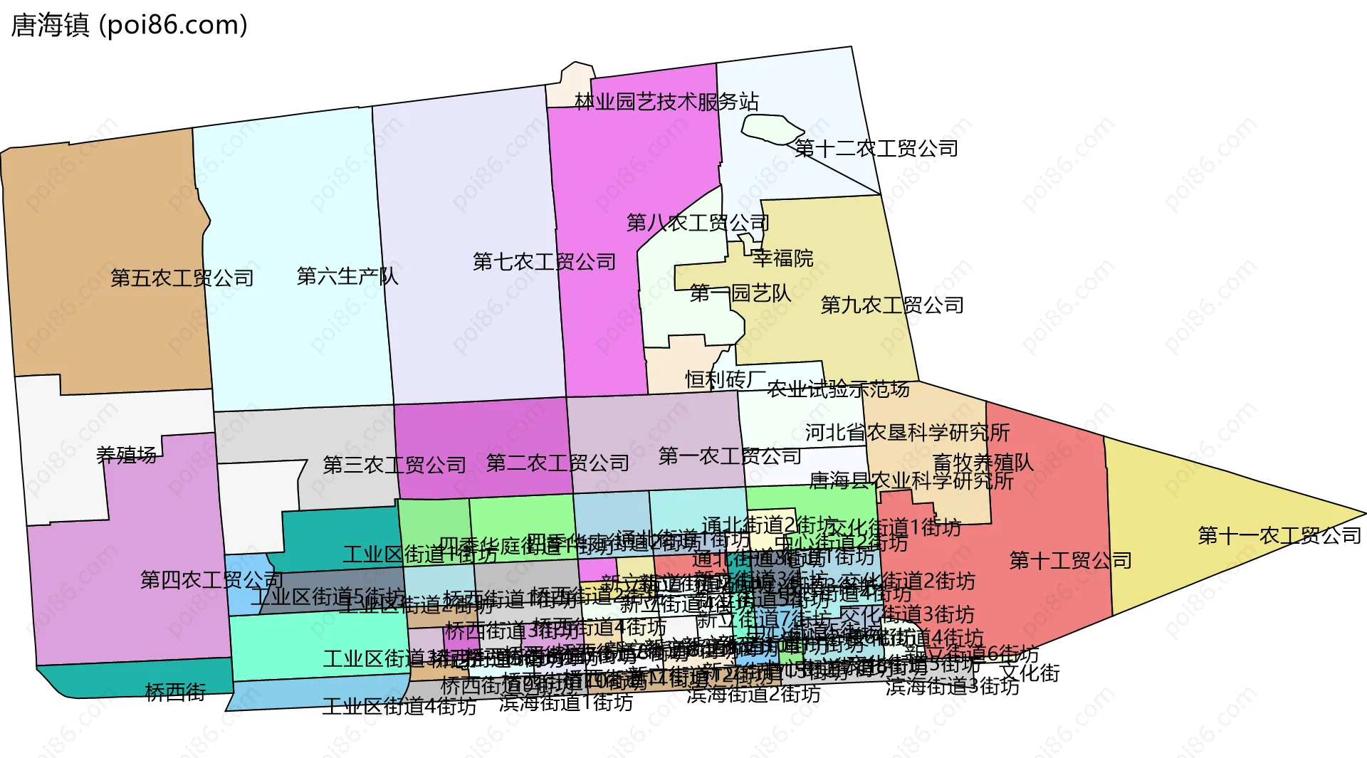 唐海镇边界地图(五级行政区划)