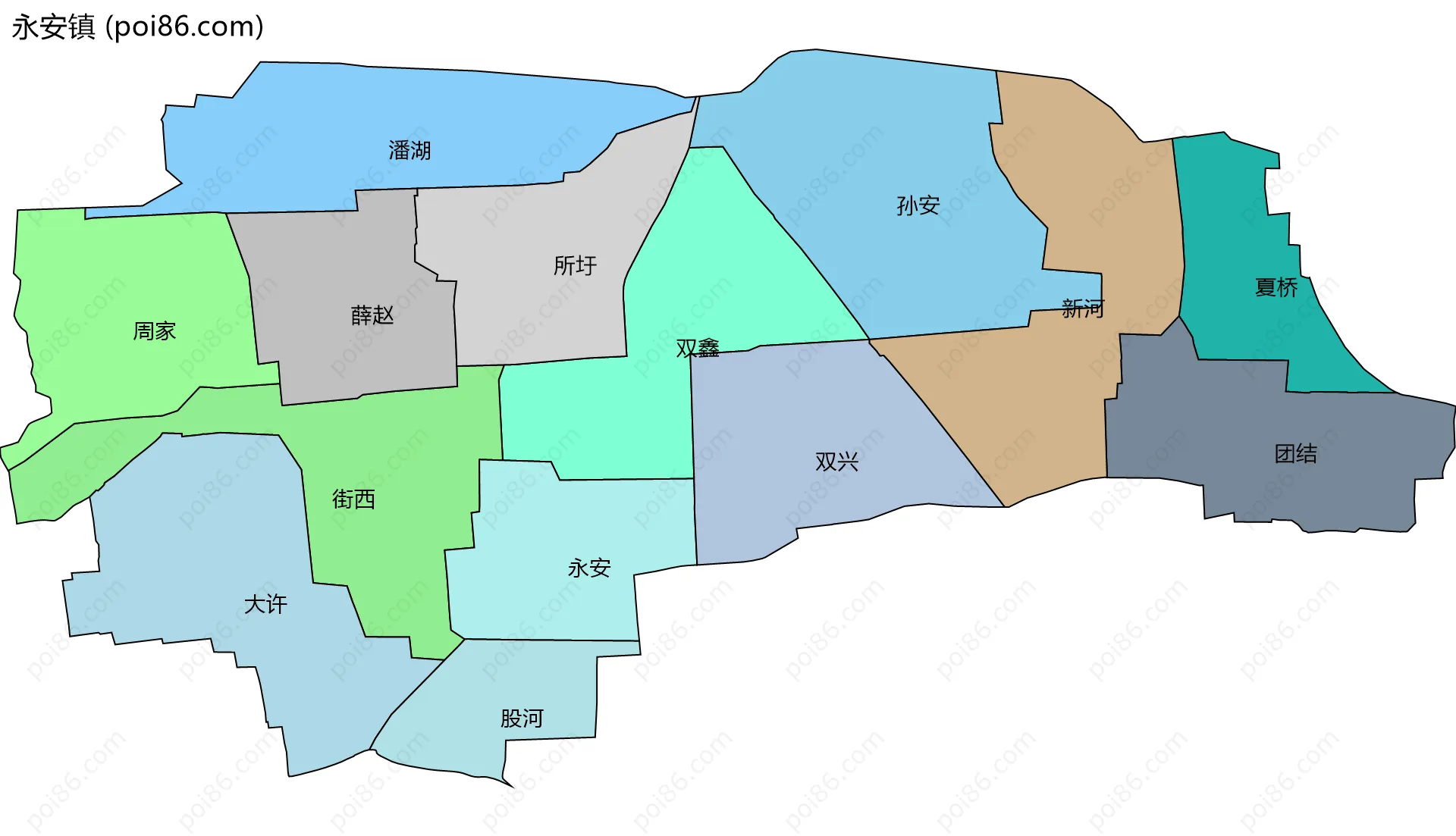 永安镇边界地图(五级行政区划)