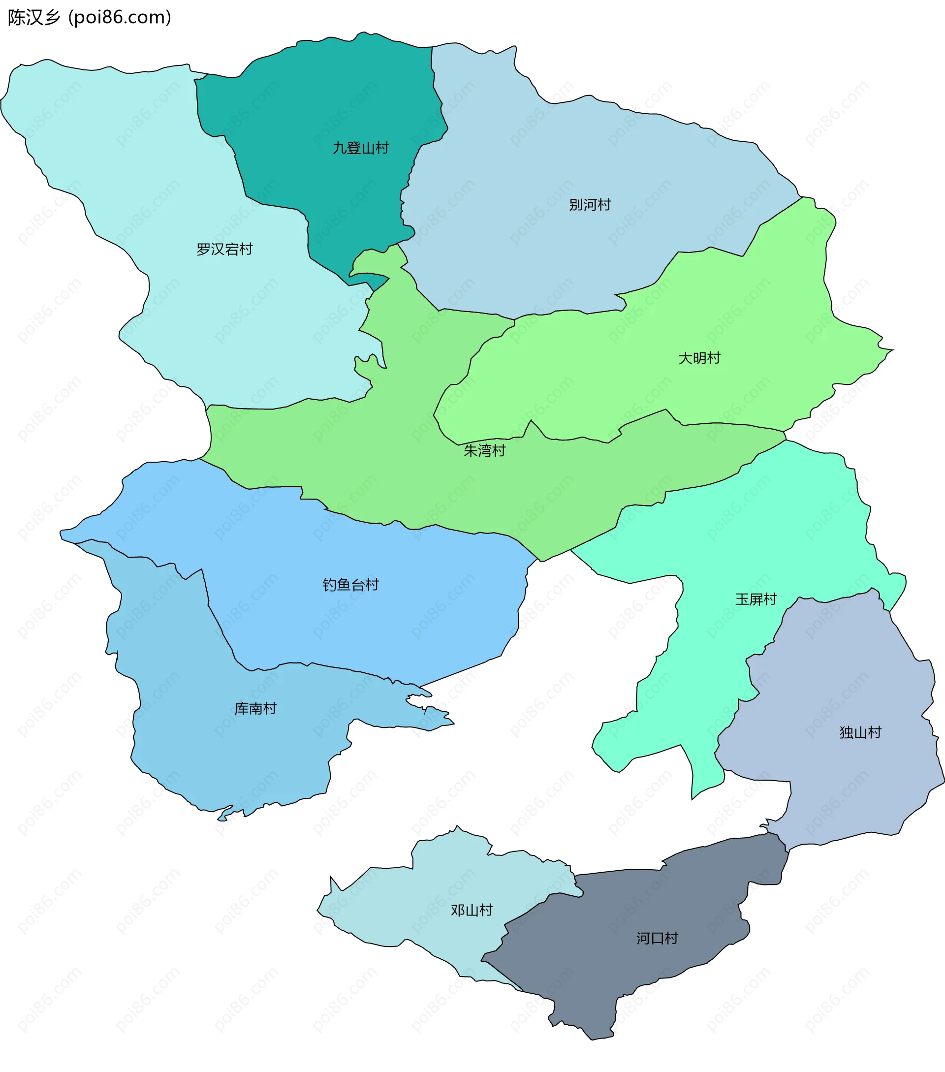 陈汉乡边界地图(五级行政区划)