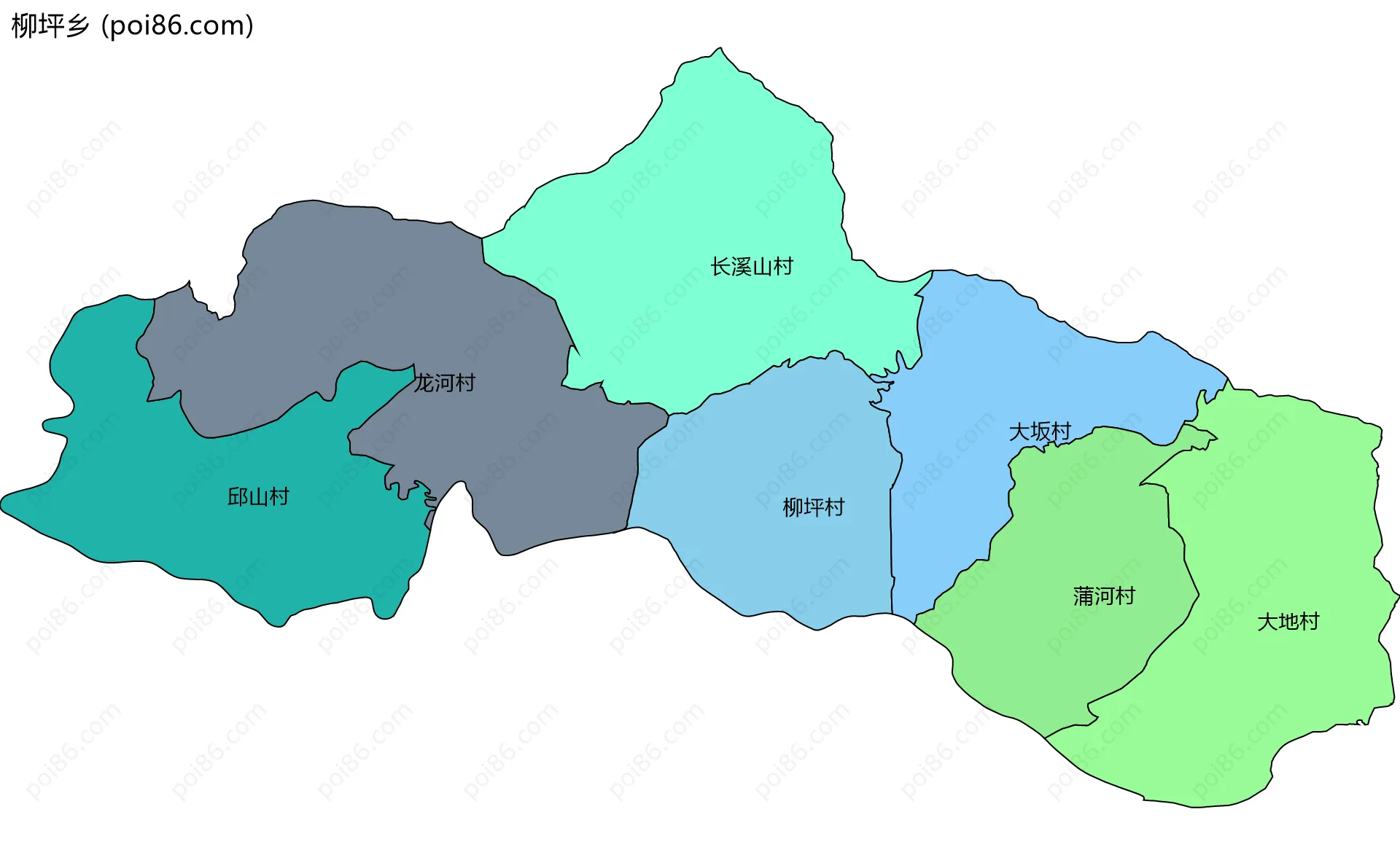 柳坪乡边界地图(五级行政区划)