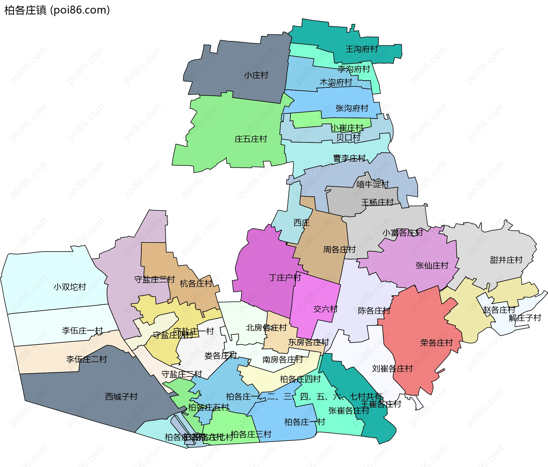 柏各庄镇边界地图(五级行政区划)