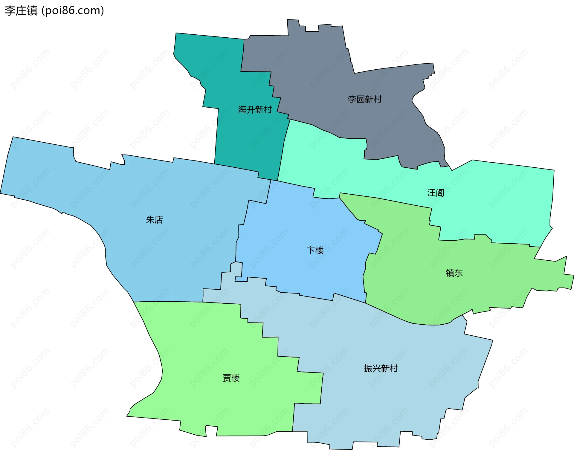 李庄镇边界地图(五级行政区划)