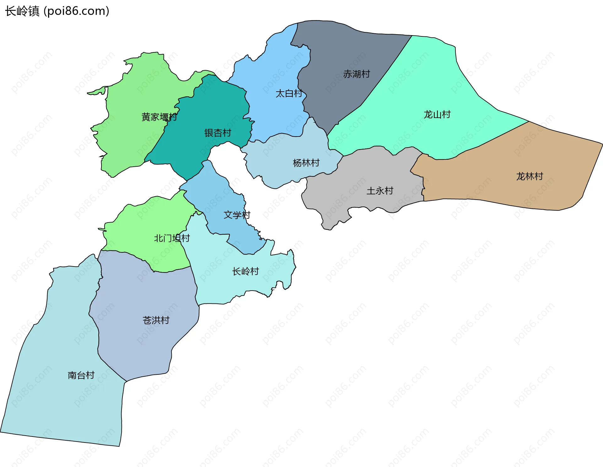 长岭镇边界地图(五级行政区划)