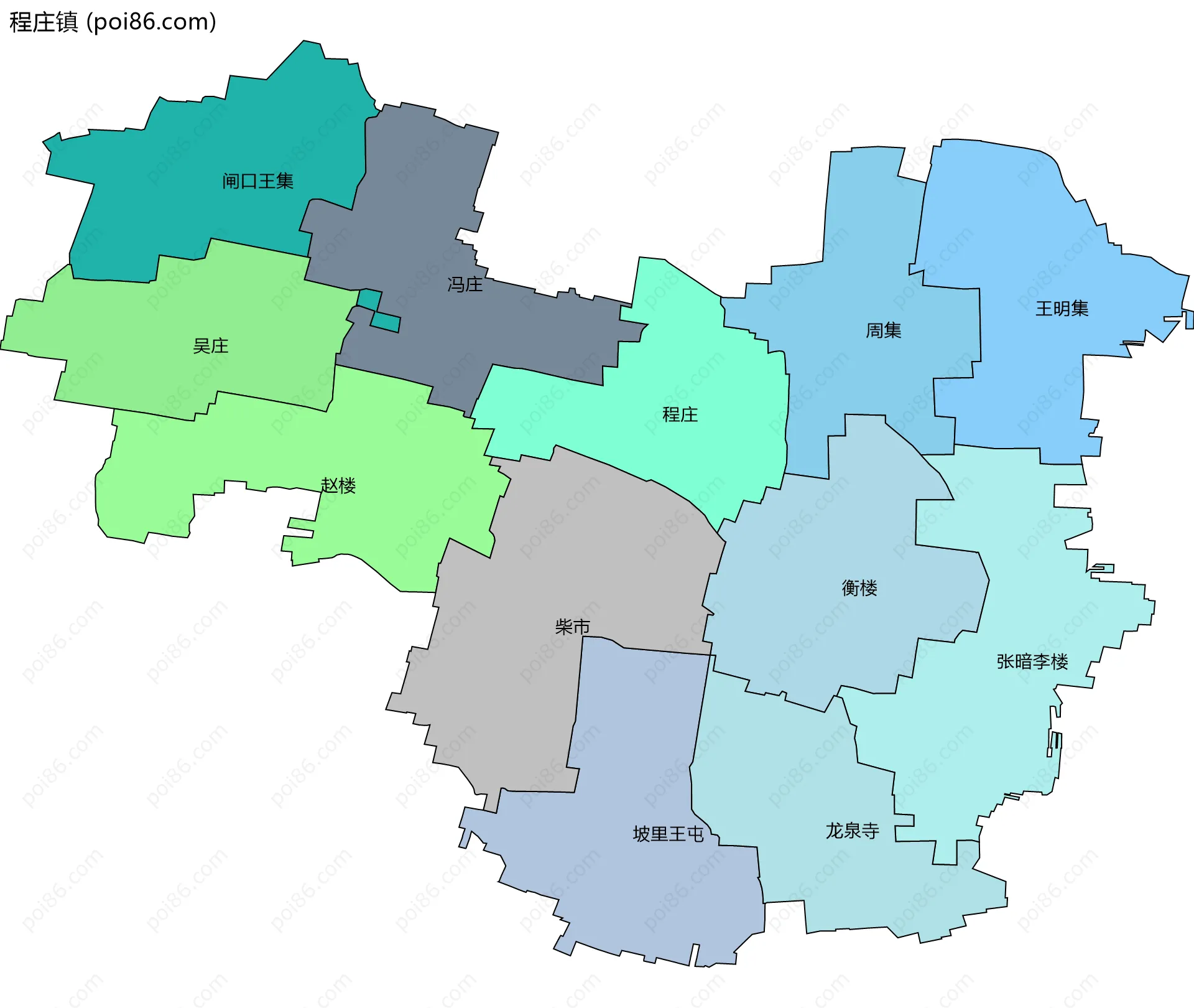 程庄镇边界地图(五级行政区划)