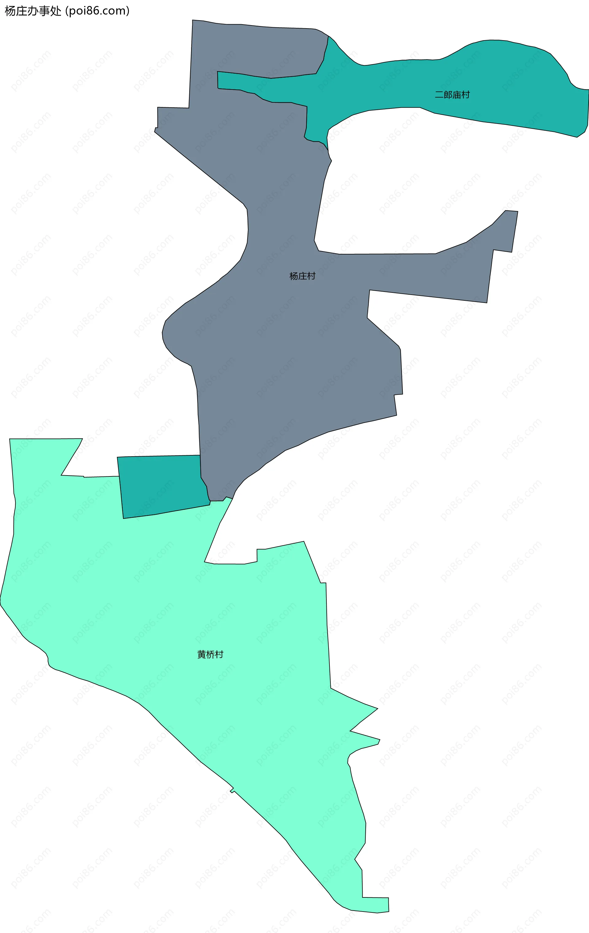 杨庄办事处边界地图(五级行政区划)