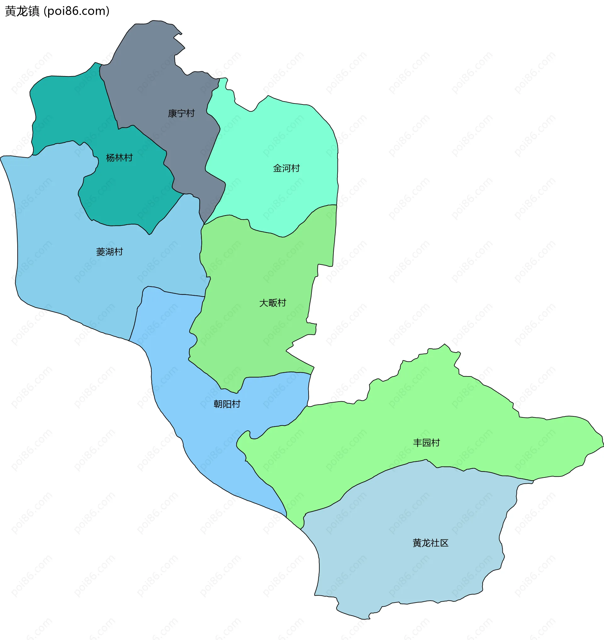黄龙镇边界地图(五级行政区划)
