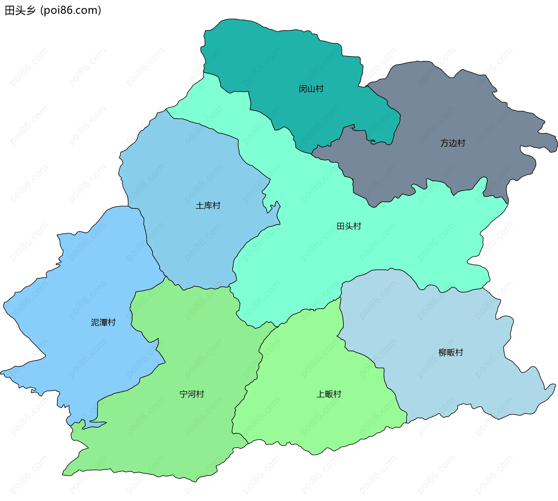 田头乡边界地图(五级行政区划)