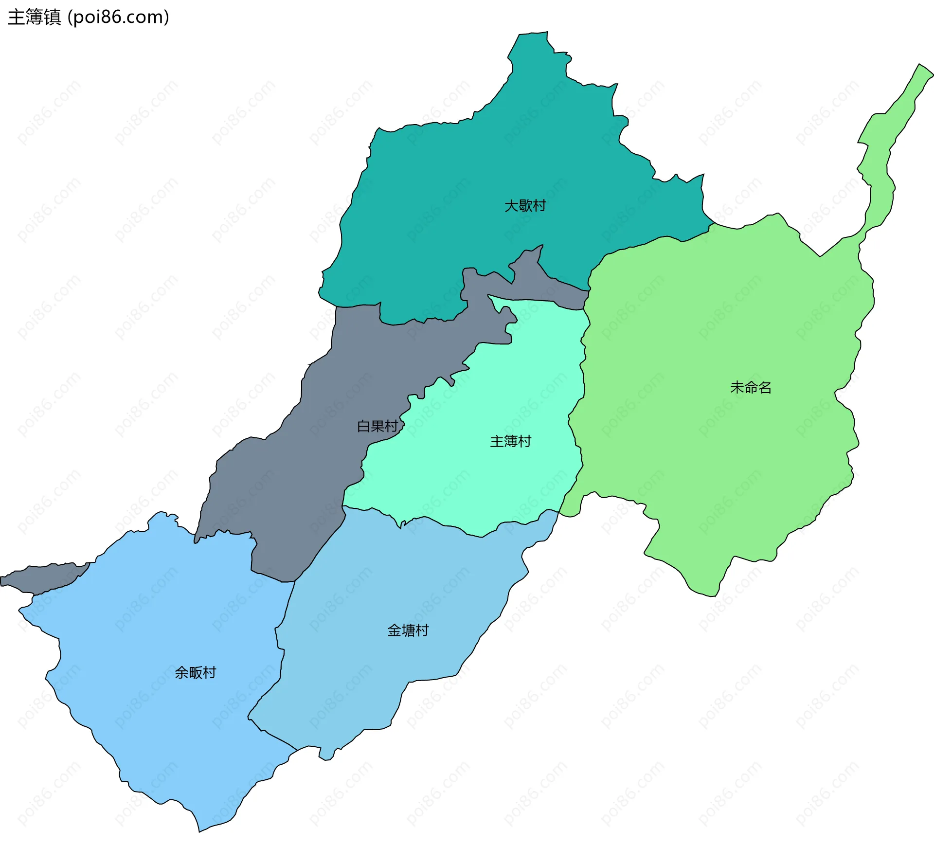 主簿镇边界地图(五级行政区划)
