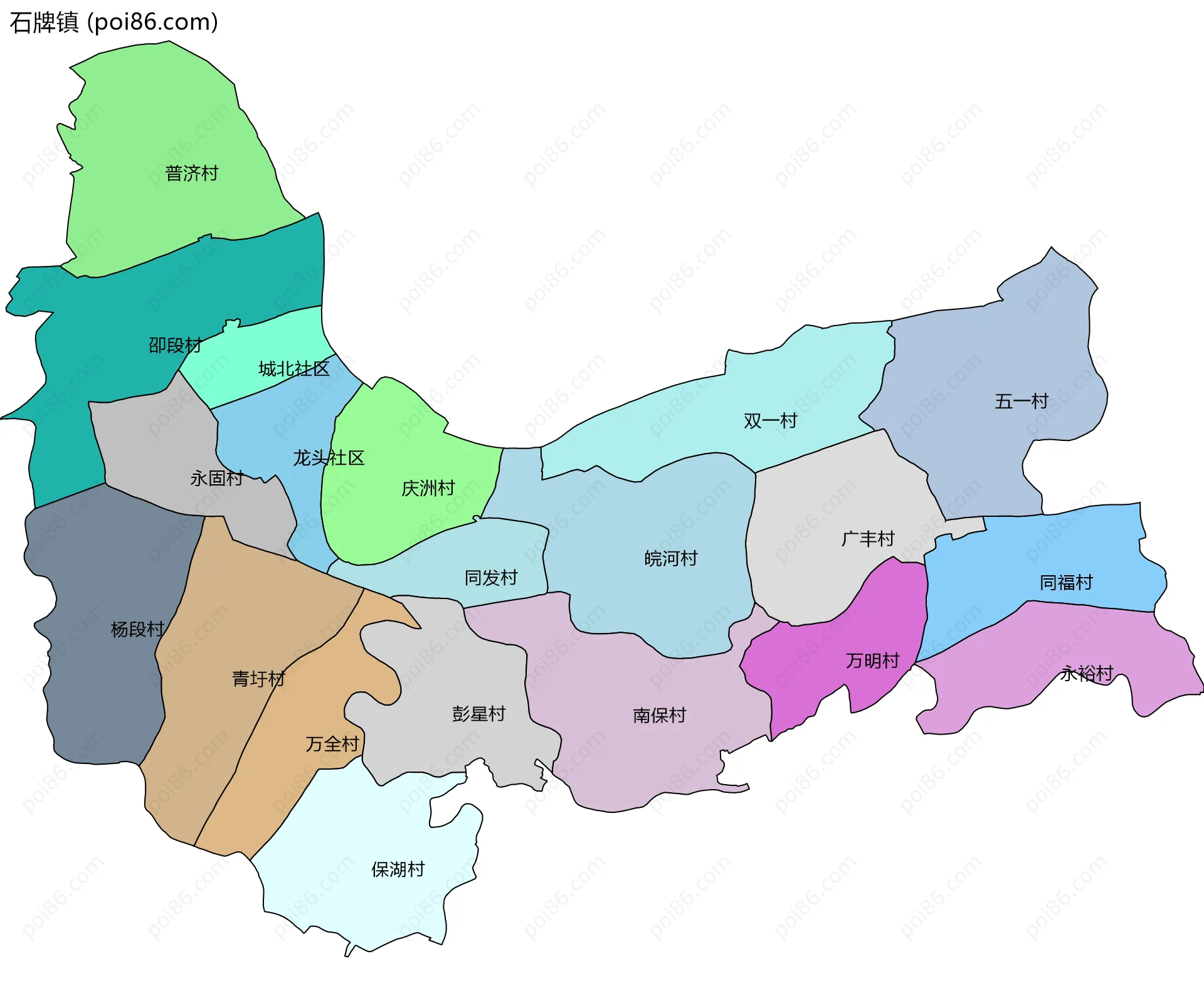 石牌镇边界地图(五级行政区划)