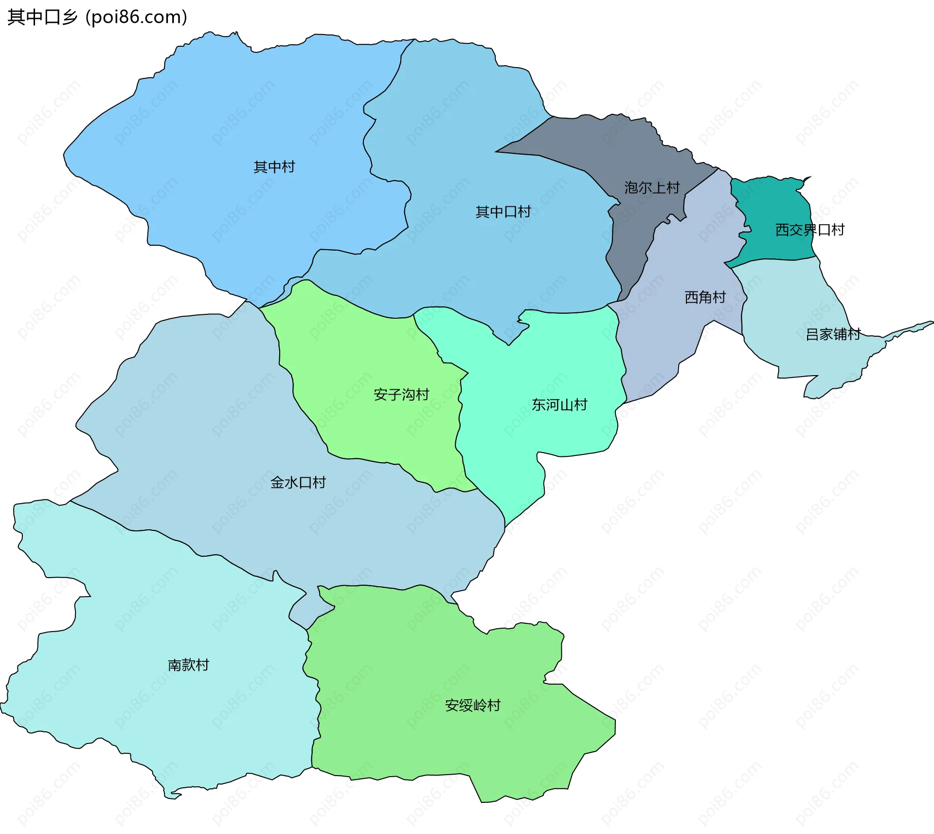 其中口乡边界地图(五级行政区划)