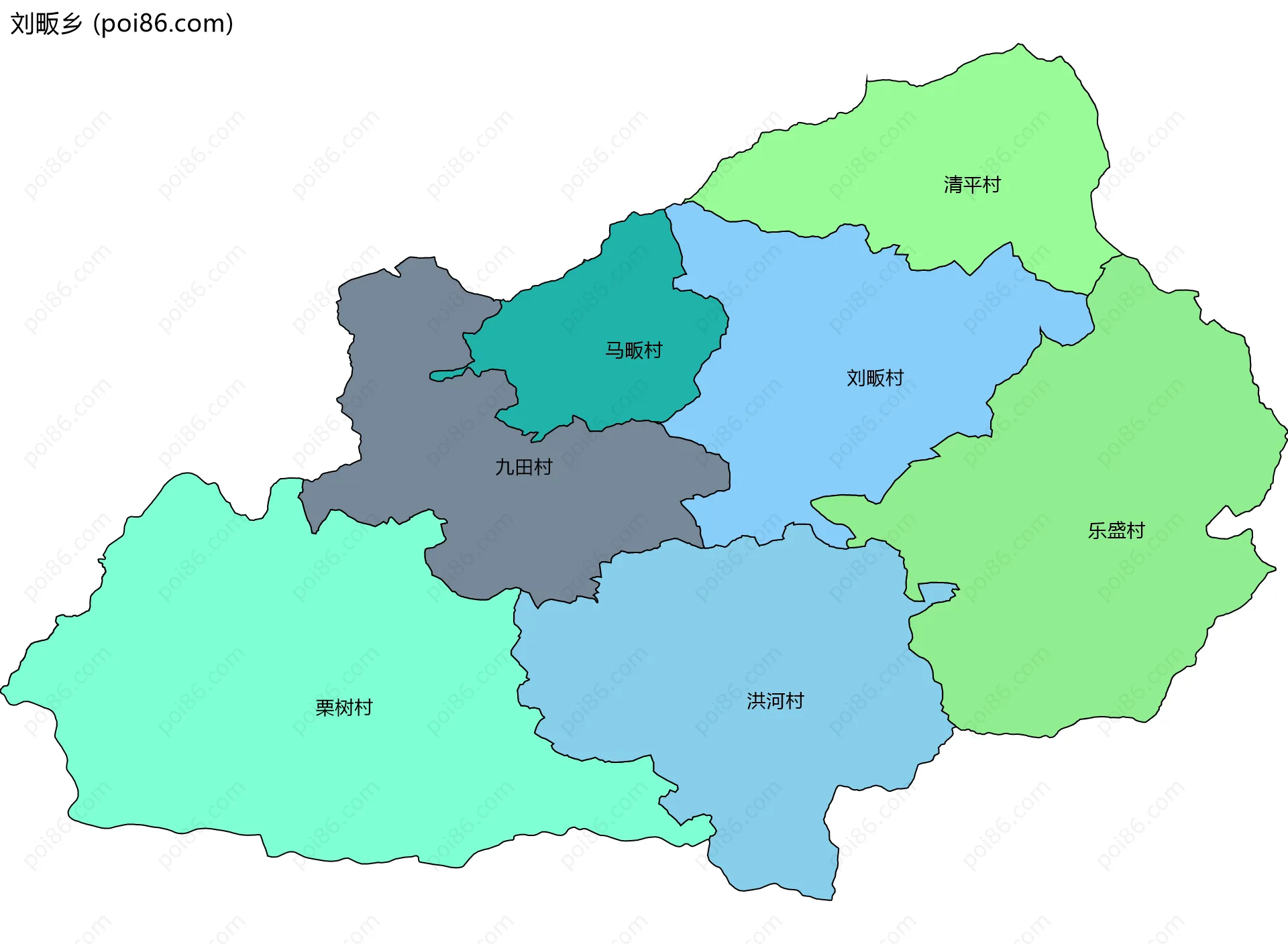 刘畈乡边界地图(五级行政区划)