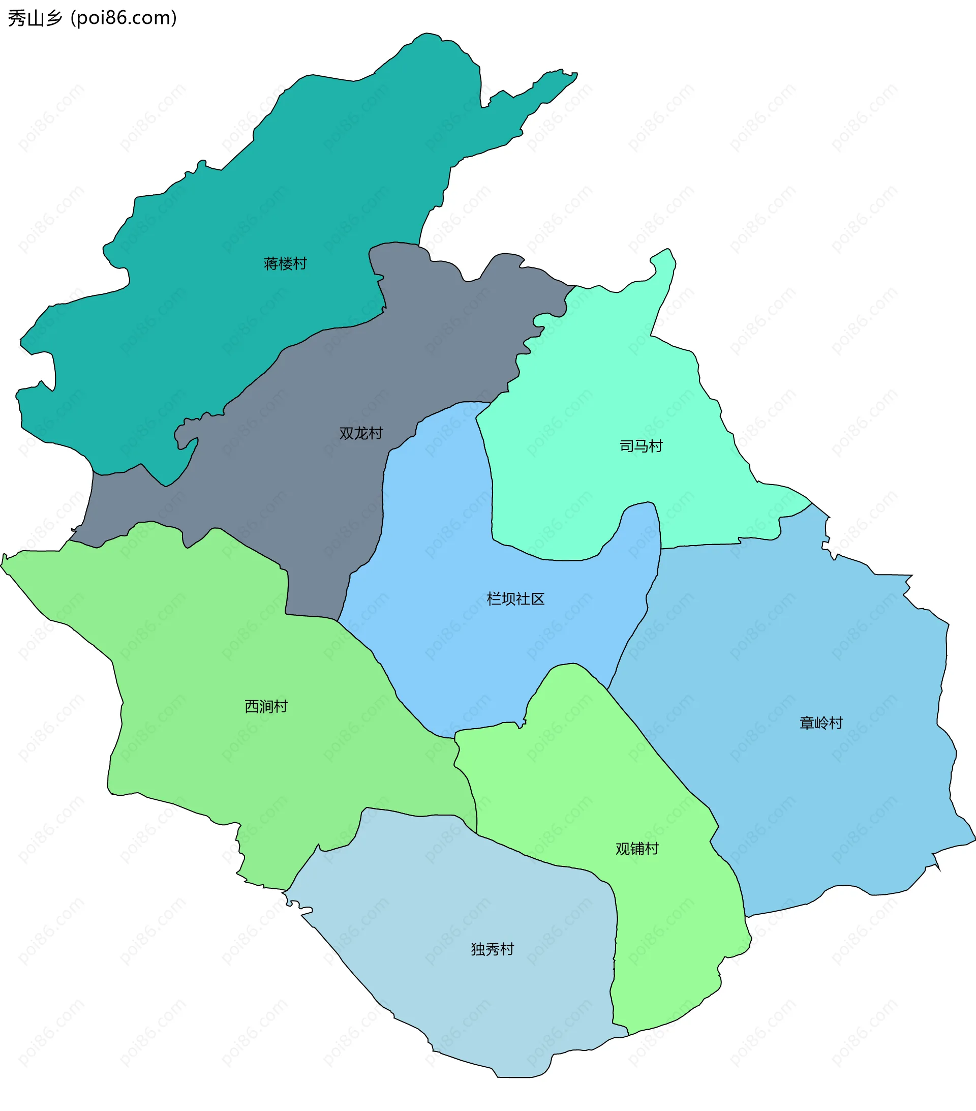 秀山乡边界地图(五级行政区划)