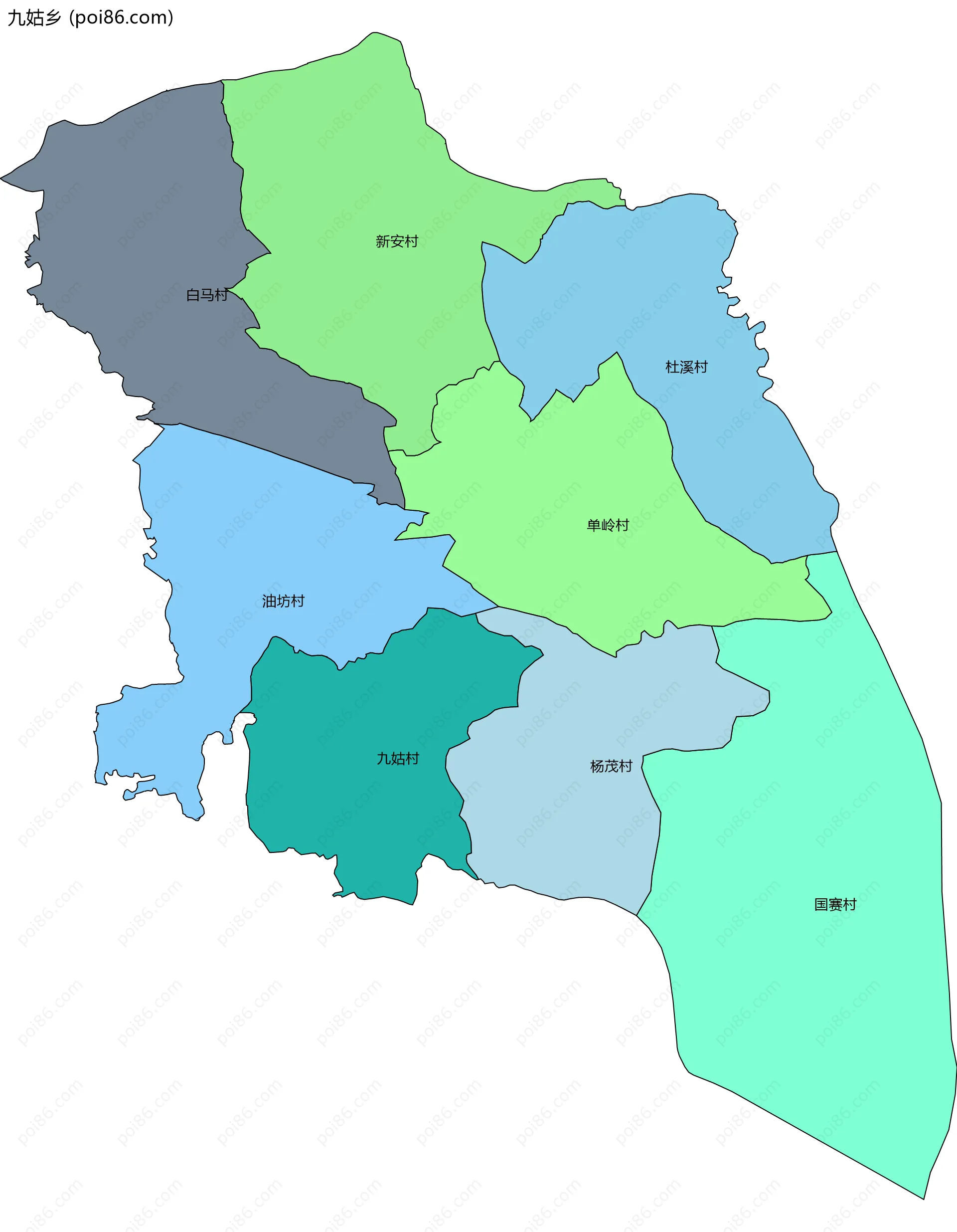 九姑乡边界地图(五级行政区划)