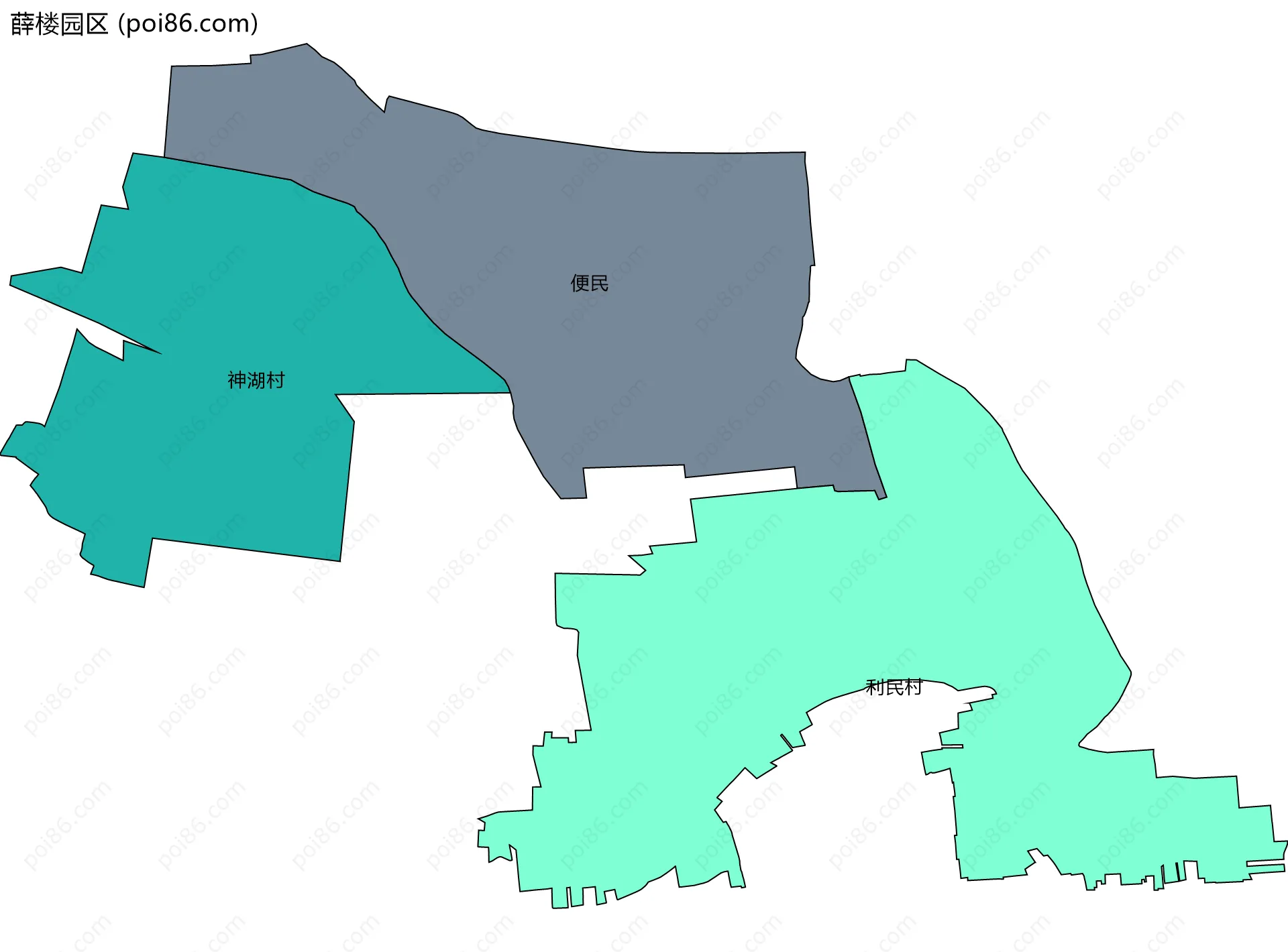 薛楼园区边界地图(五级行政区划)