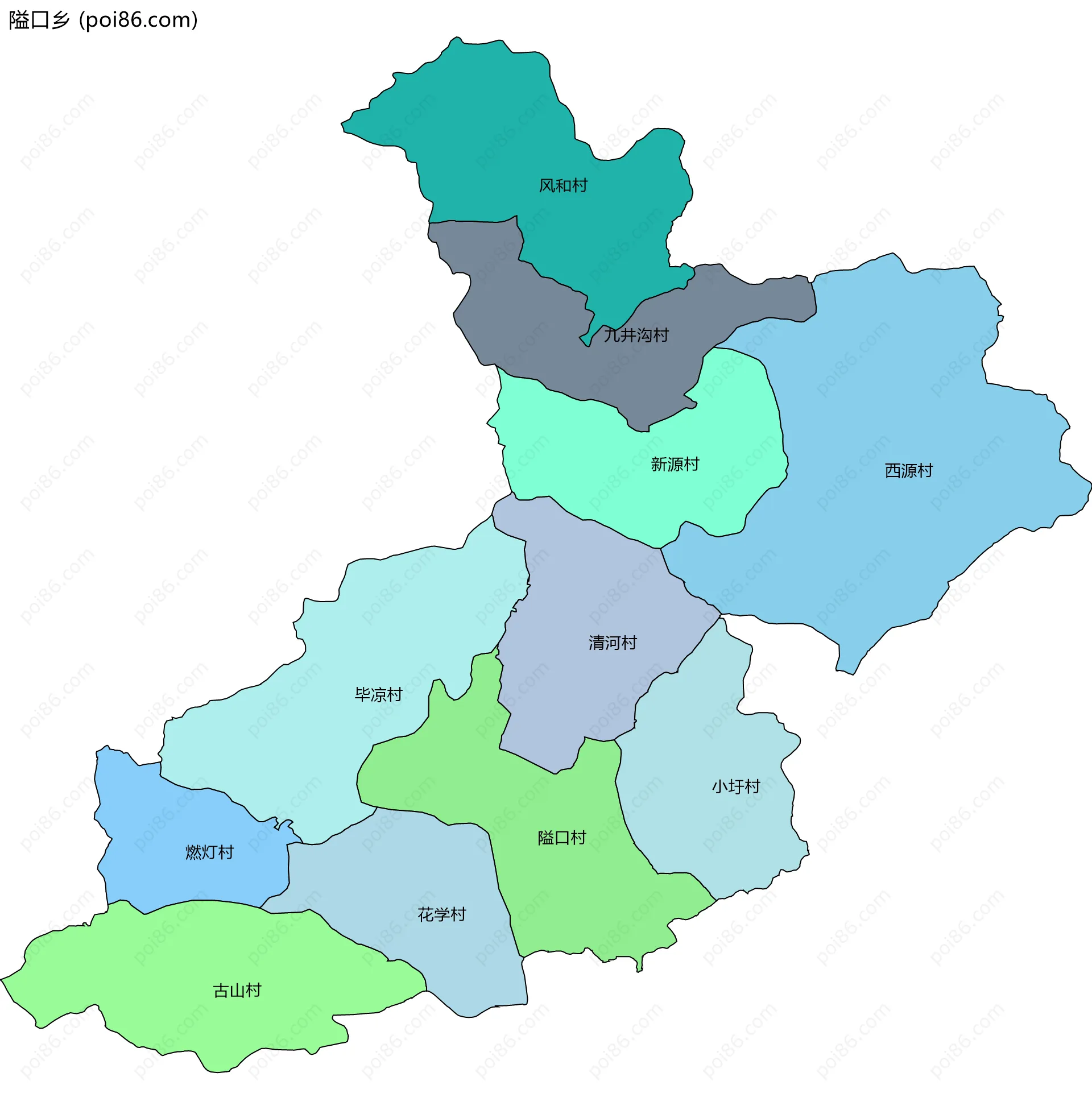 隘口乡边界地图(五级行政区划)