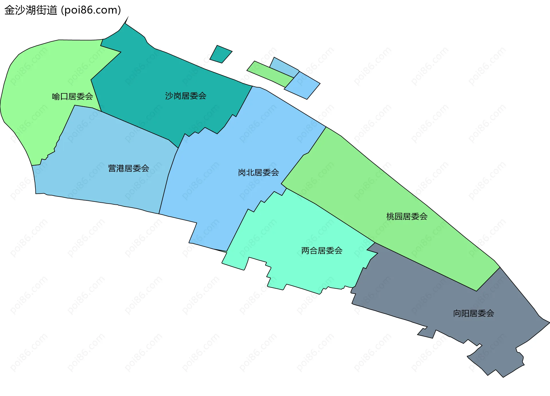 金沙湖街道边界地图(五级行政区划)