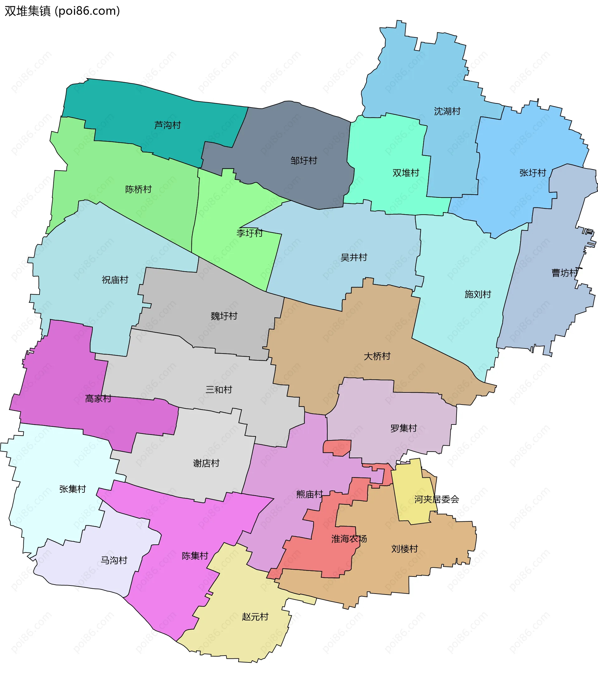 双堆集镇边界地图(五级行政区划)