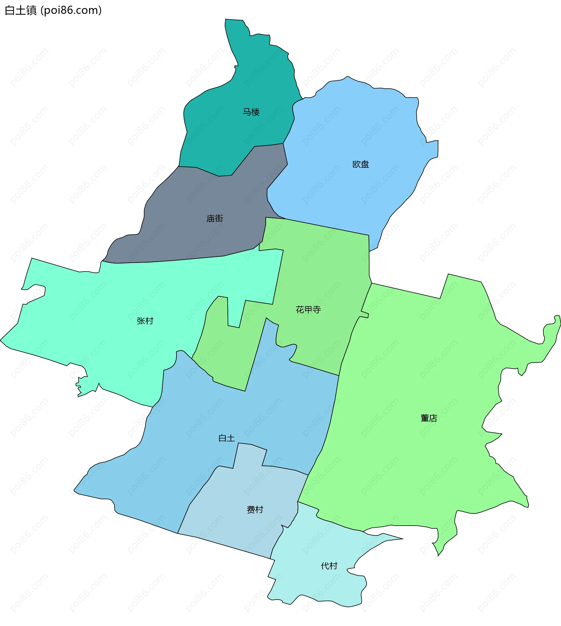 白土镇边界地图(五级行政区划)