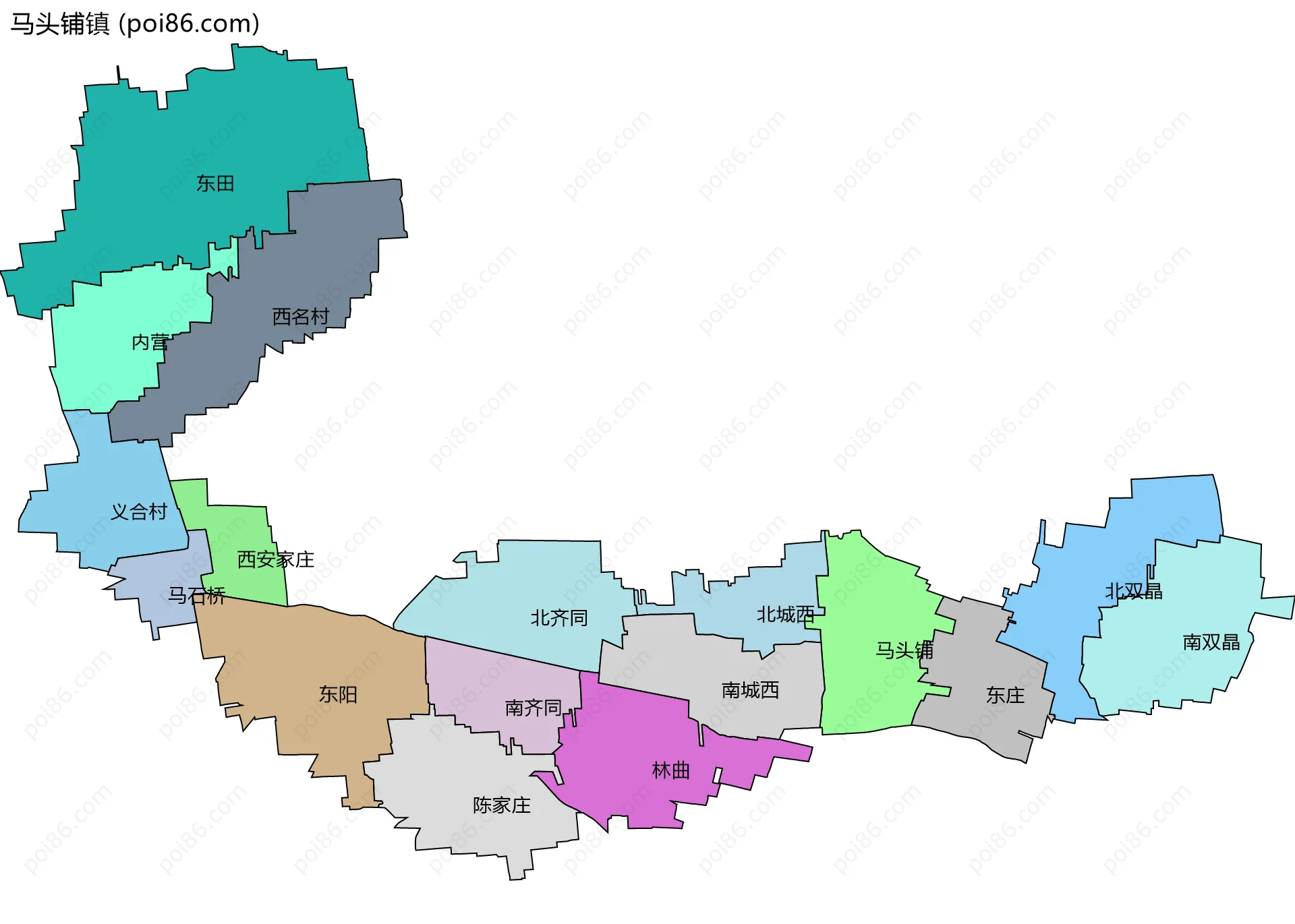 马头铺镇边界地图(五级行政区划)