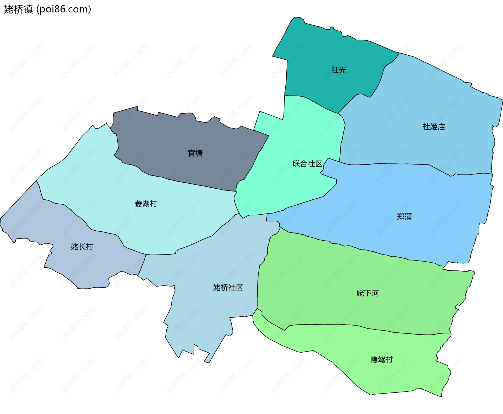 姥桥镇边界地图(五级行政区划)