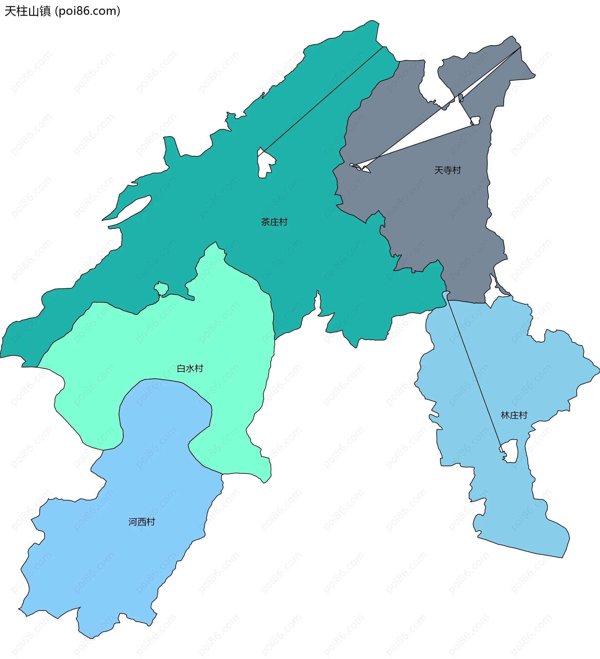 天柱山镇边界地图(五级行政区划)