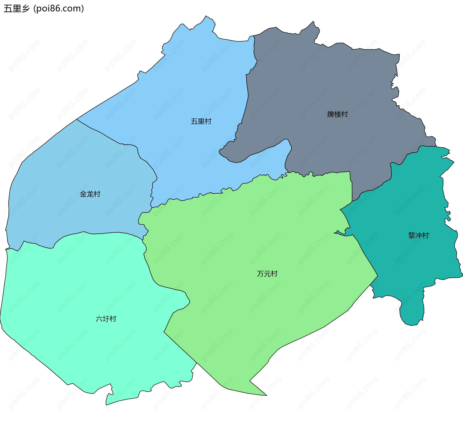 五里乡边界地图(五级行政区划)