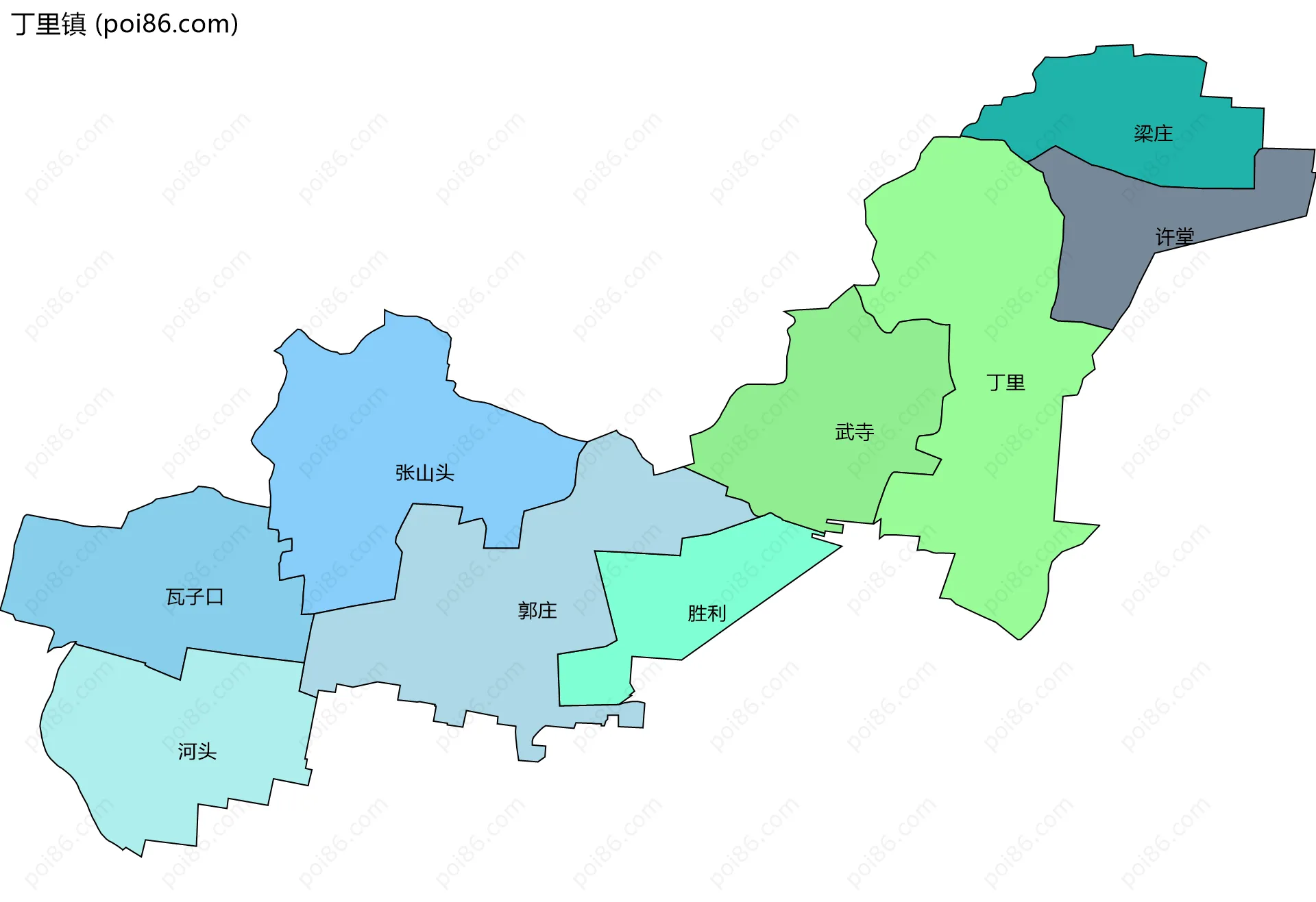 丁里镇边界地图(五级行政区划)