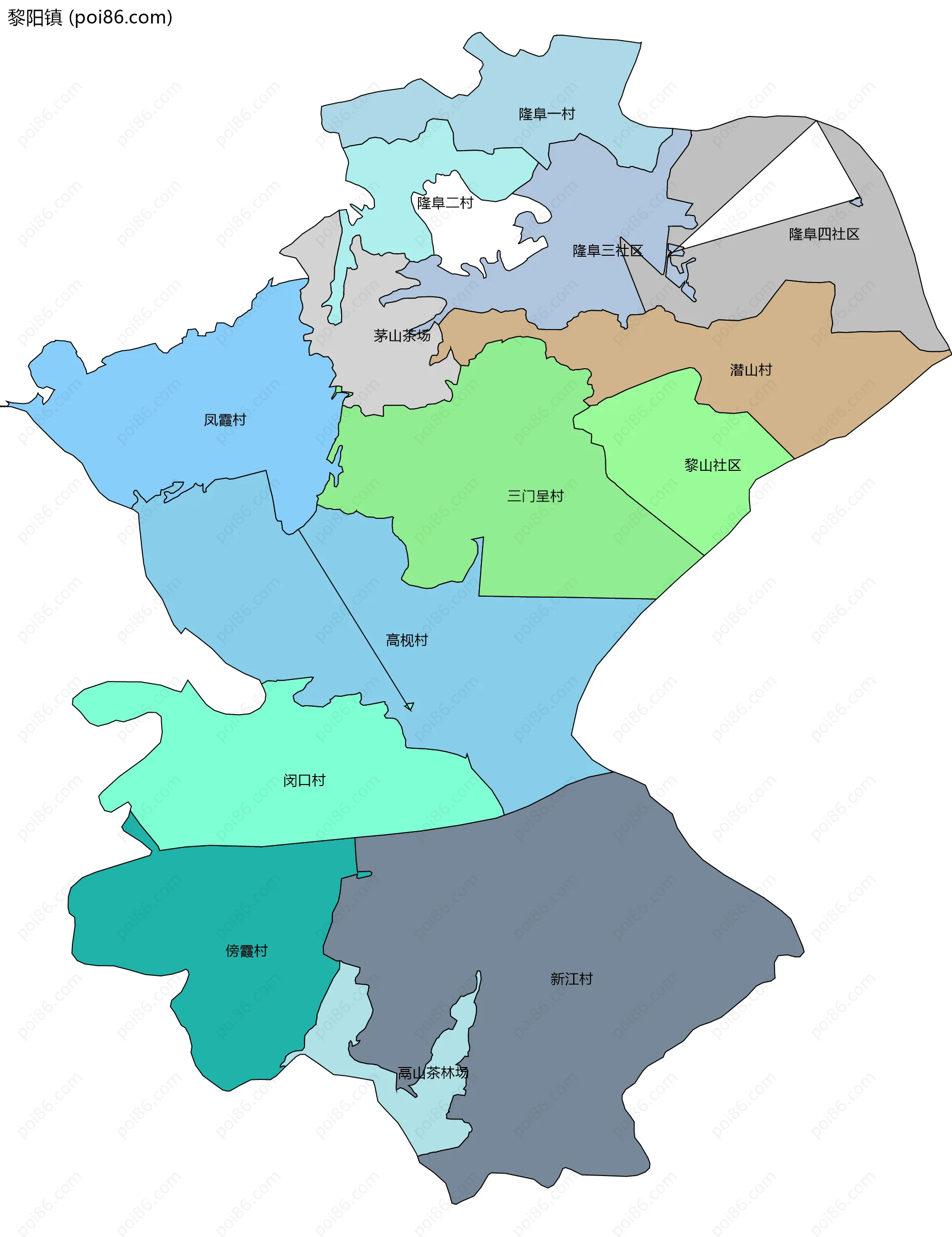 黎阳镇边界地图(五级行政区划)