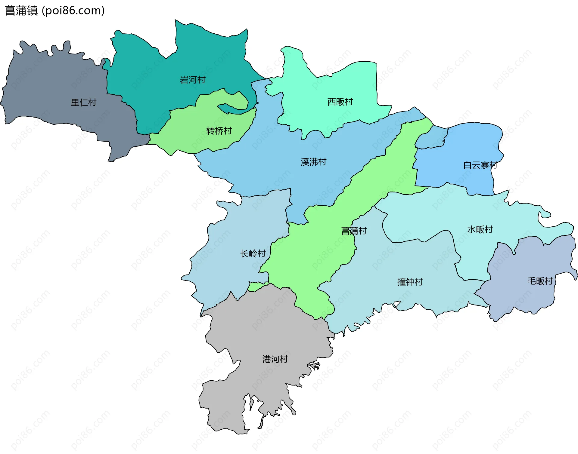 菖蒲镇边界地图(五级行政区划)