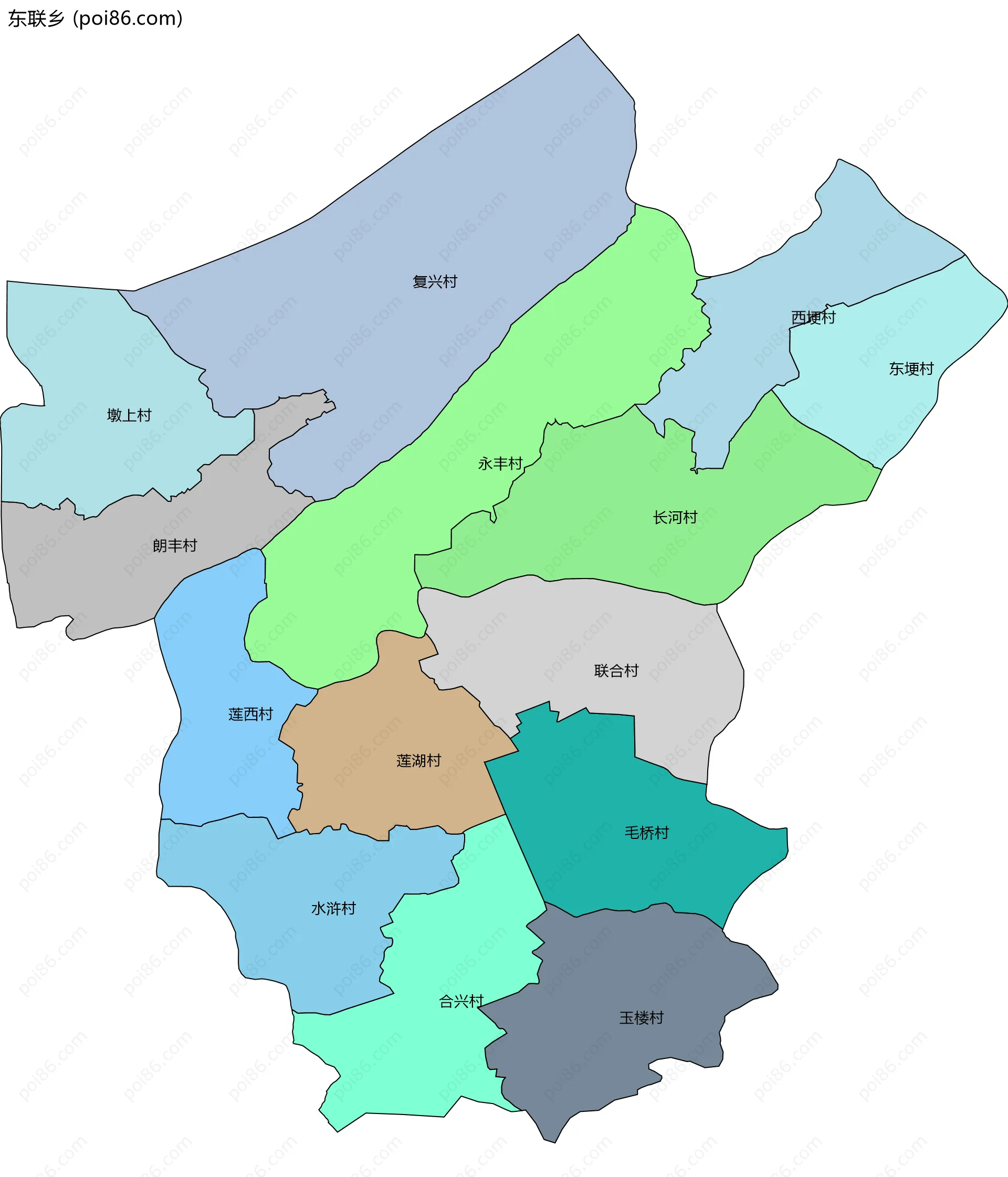 东联乡边界地图(五级行政区划)