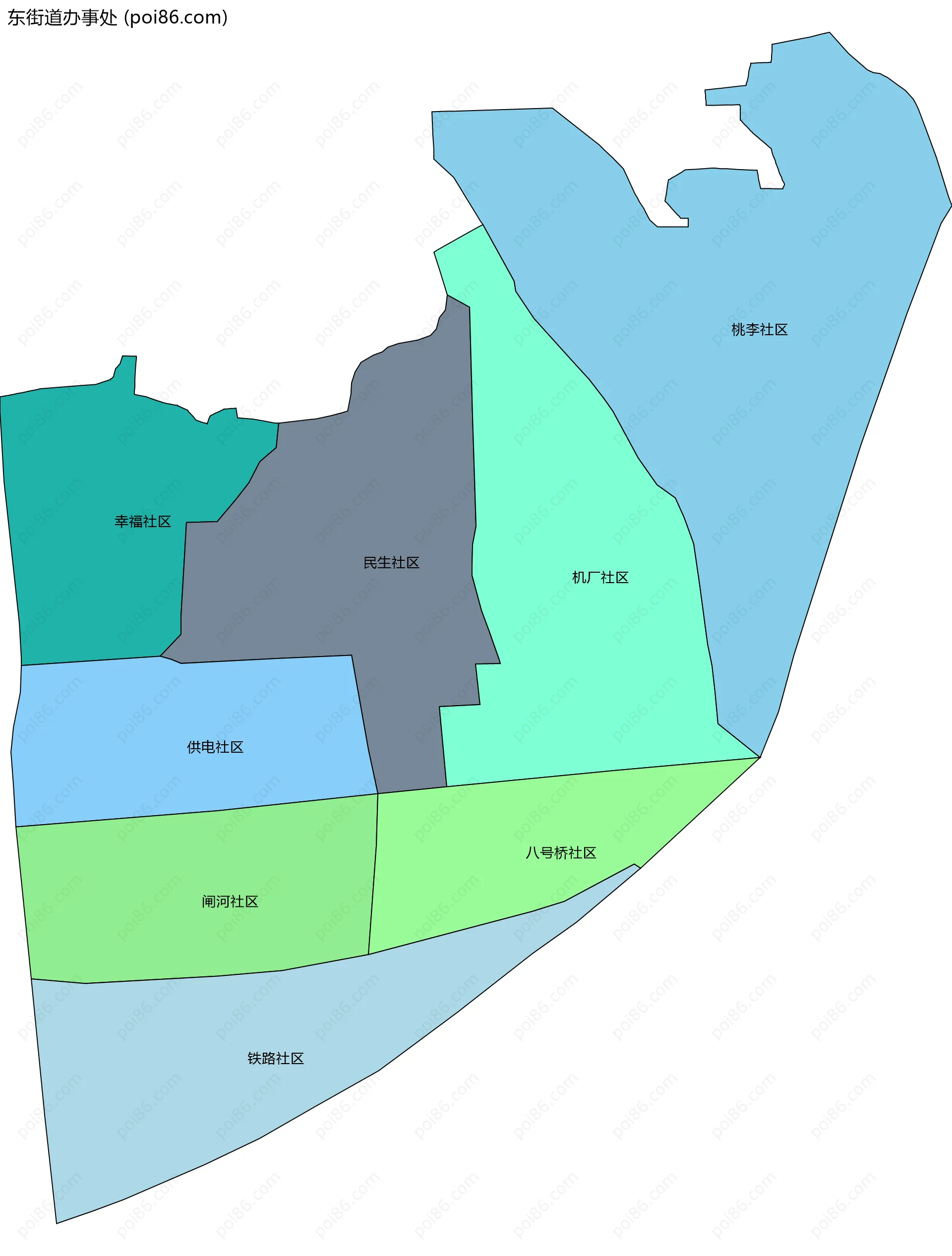 东街道办事处边界地图(五级行政区划)