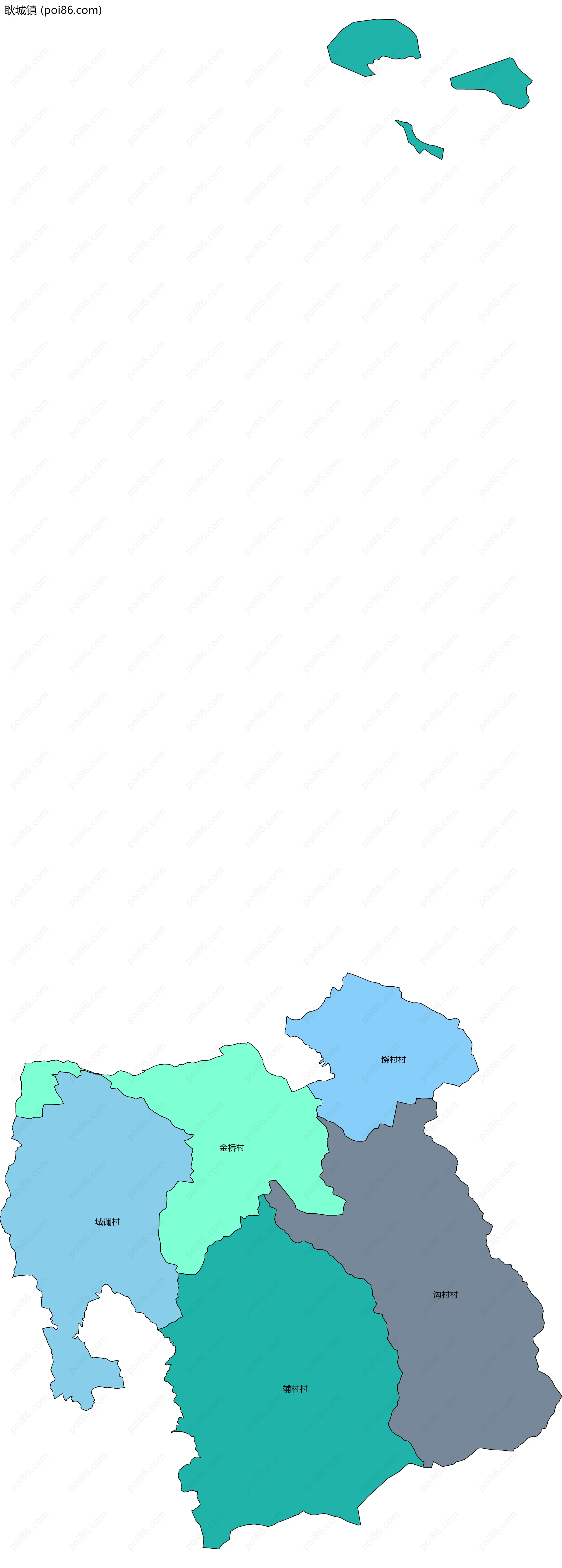 耿城镇边界地图(五级行政区划)