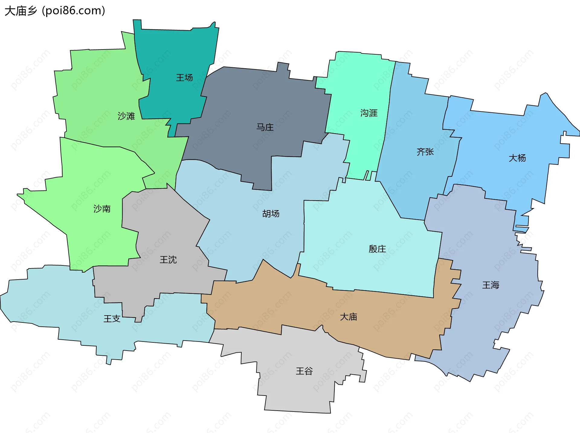 大庙乡边界地图(五级行政区划)