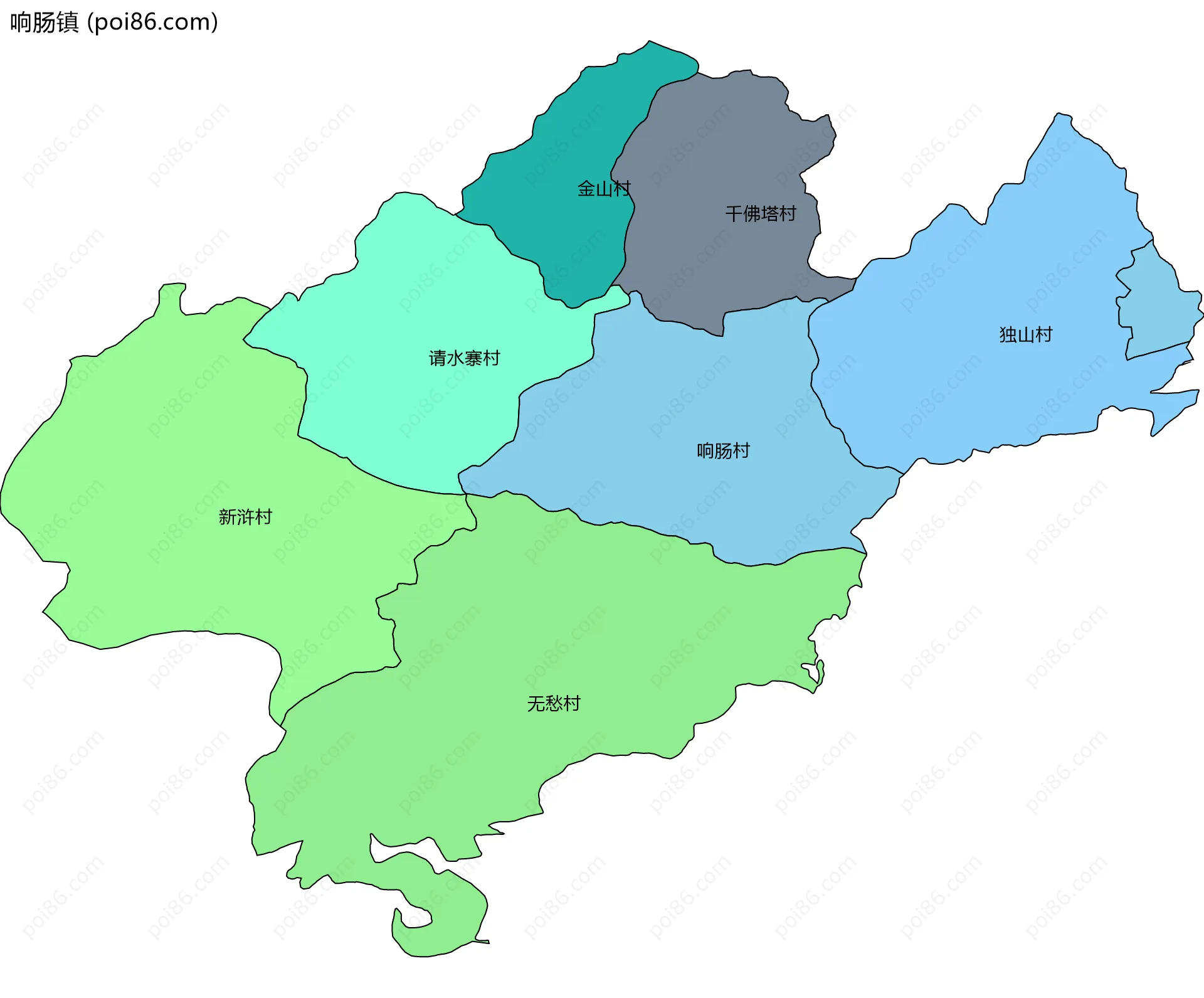 响肠镇边界地图(五级行政区划)
