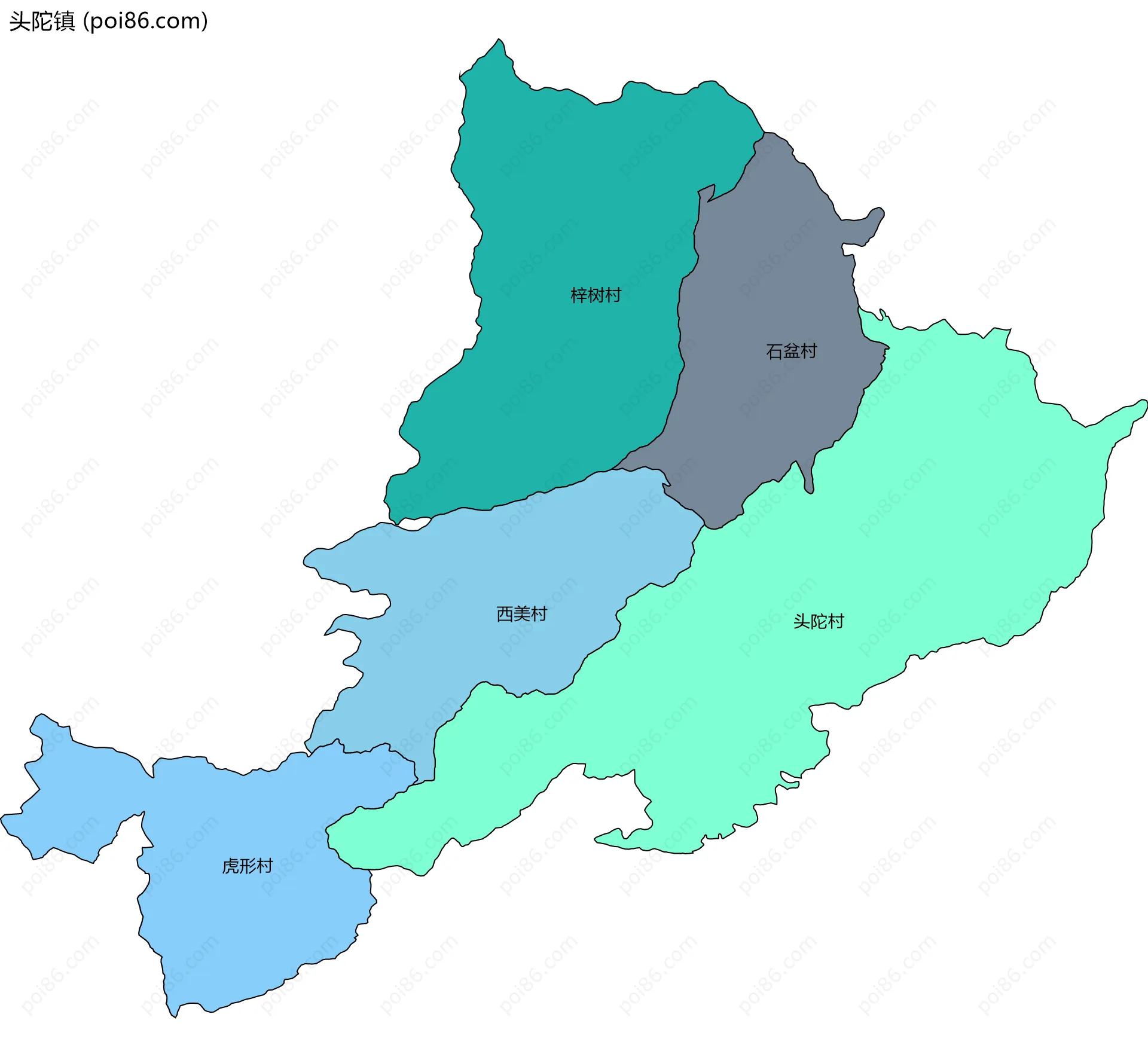 头陀镇边界地图(五级行政区划)