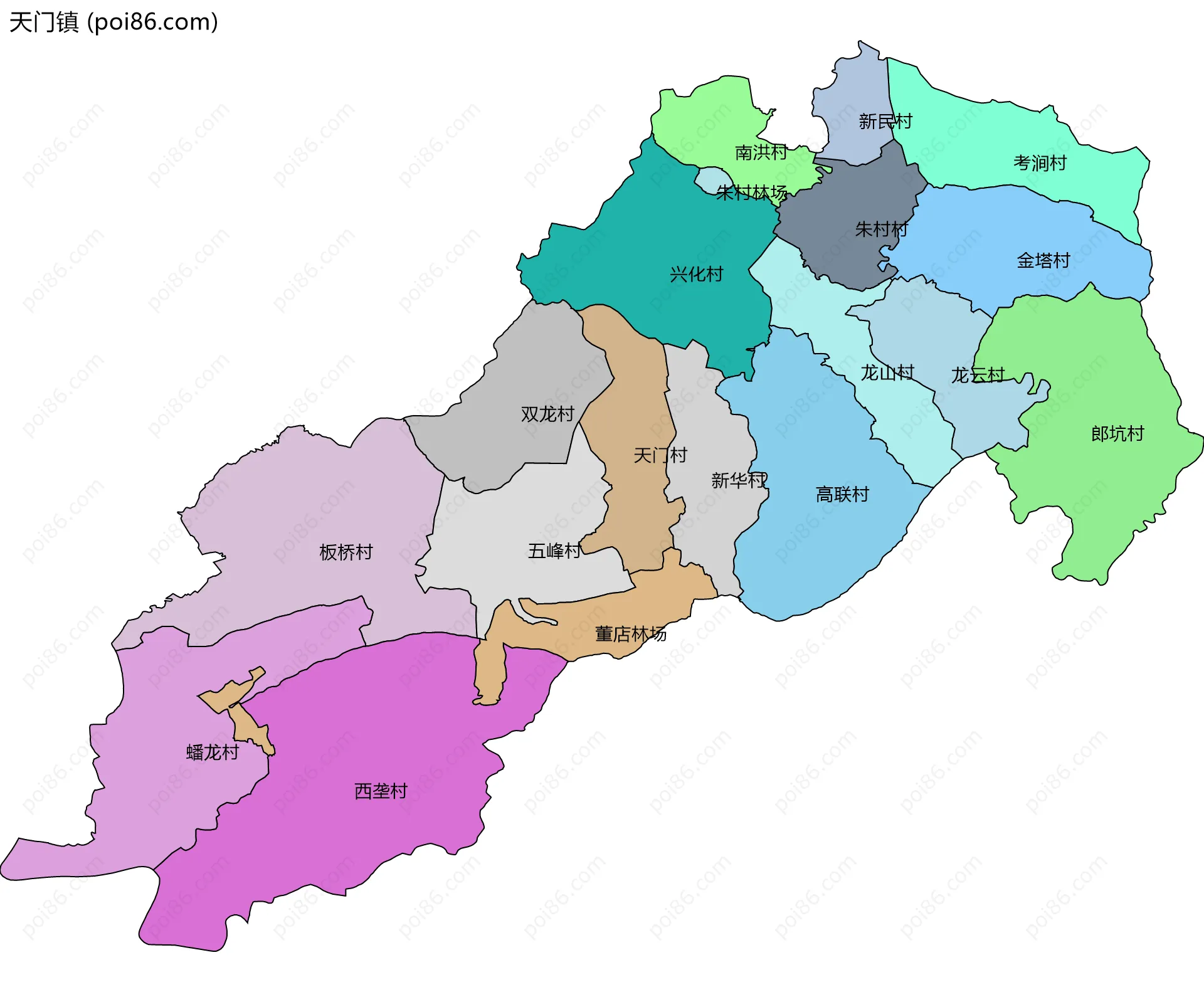 天门镇边界地图(五级行政区划)