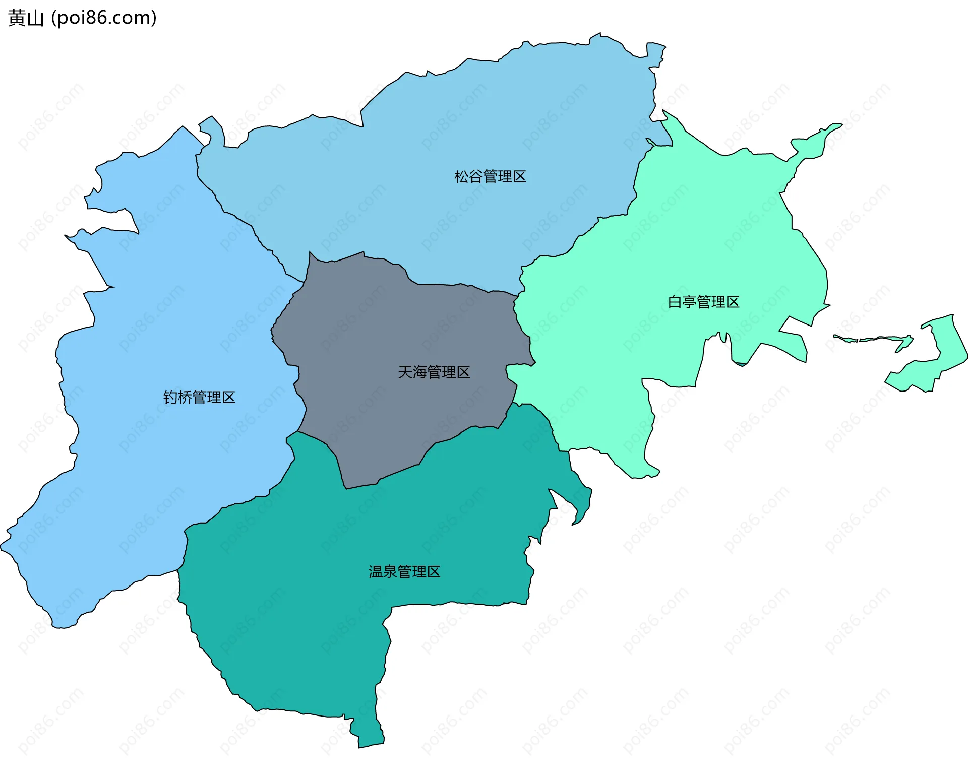 黄山边界地图(五级行政区划)