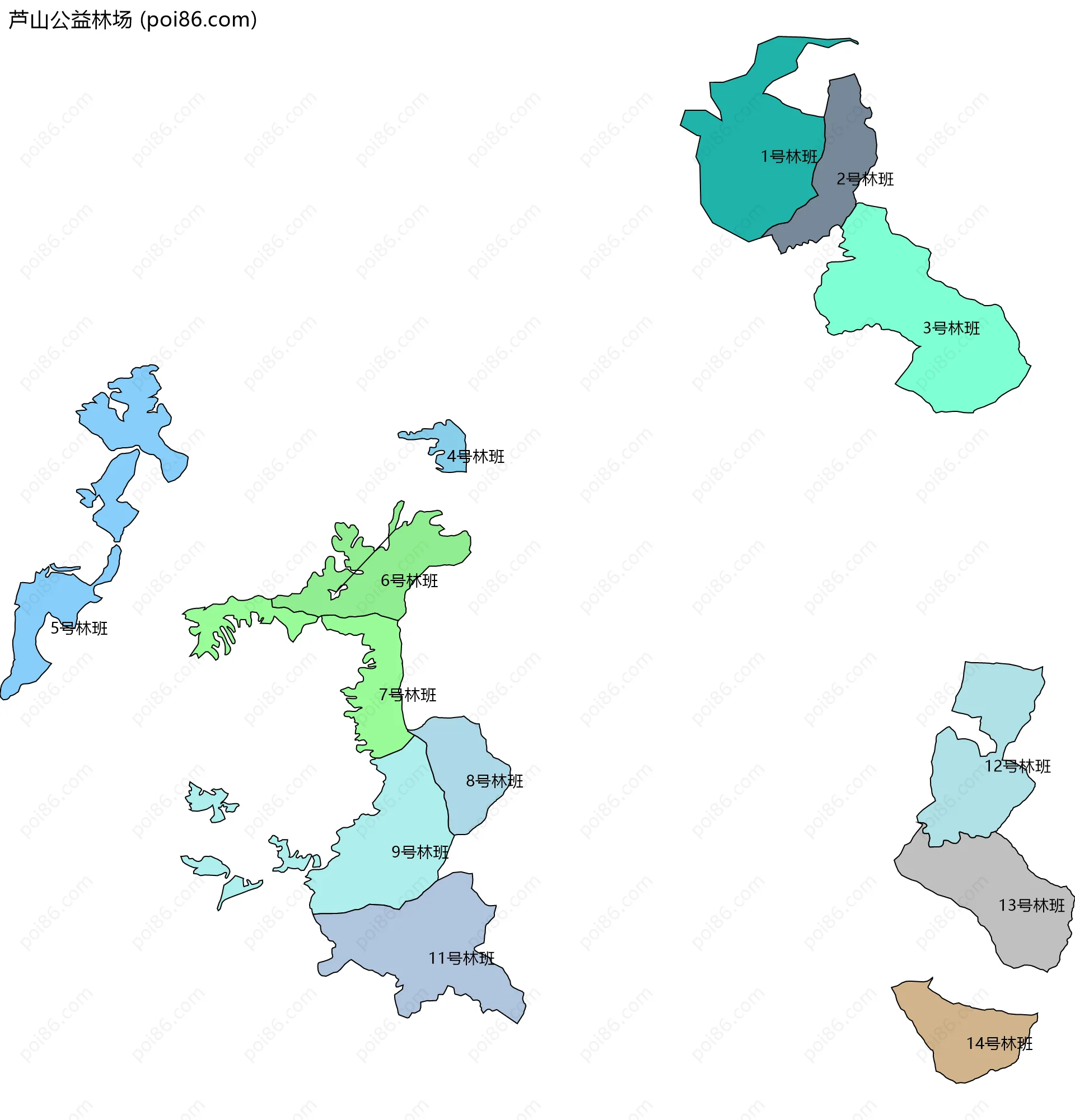 芦山公益林场边界地图(五级行政区划)