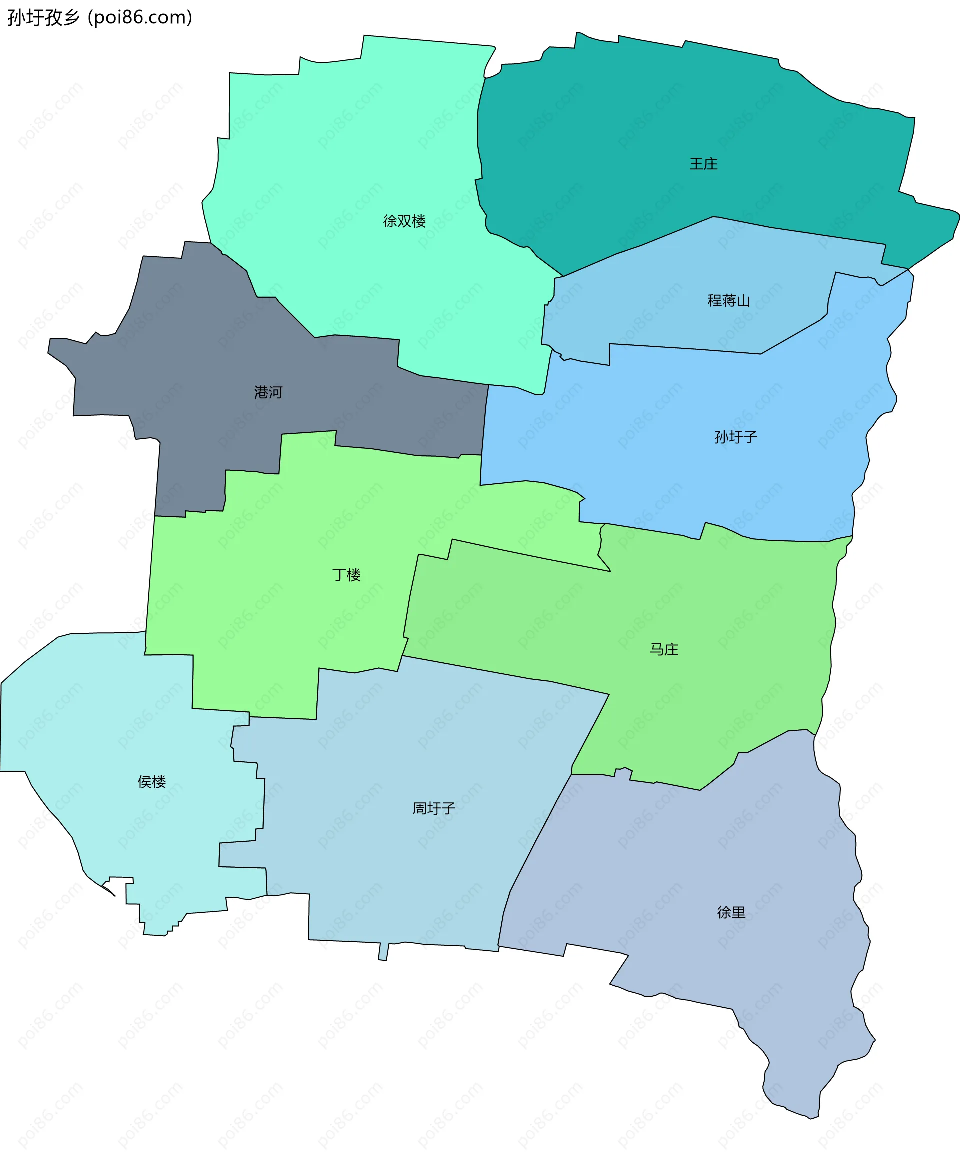 孙圩孜乡边界地图(五级行政区划)