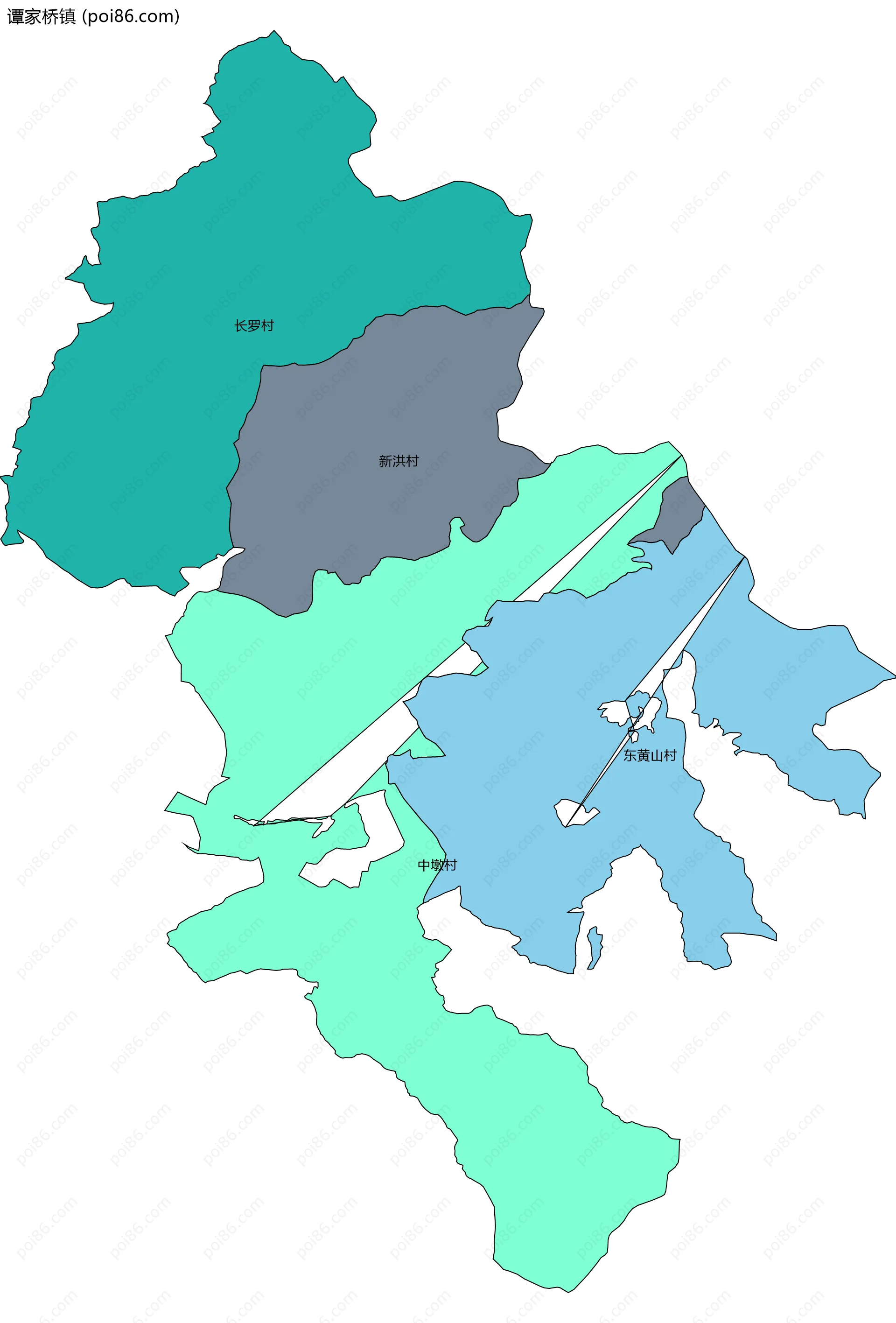 谭家桥镇边界地图(五级行政区划)