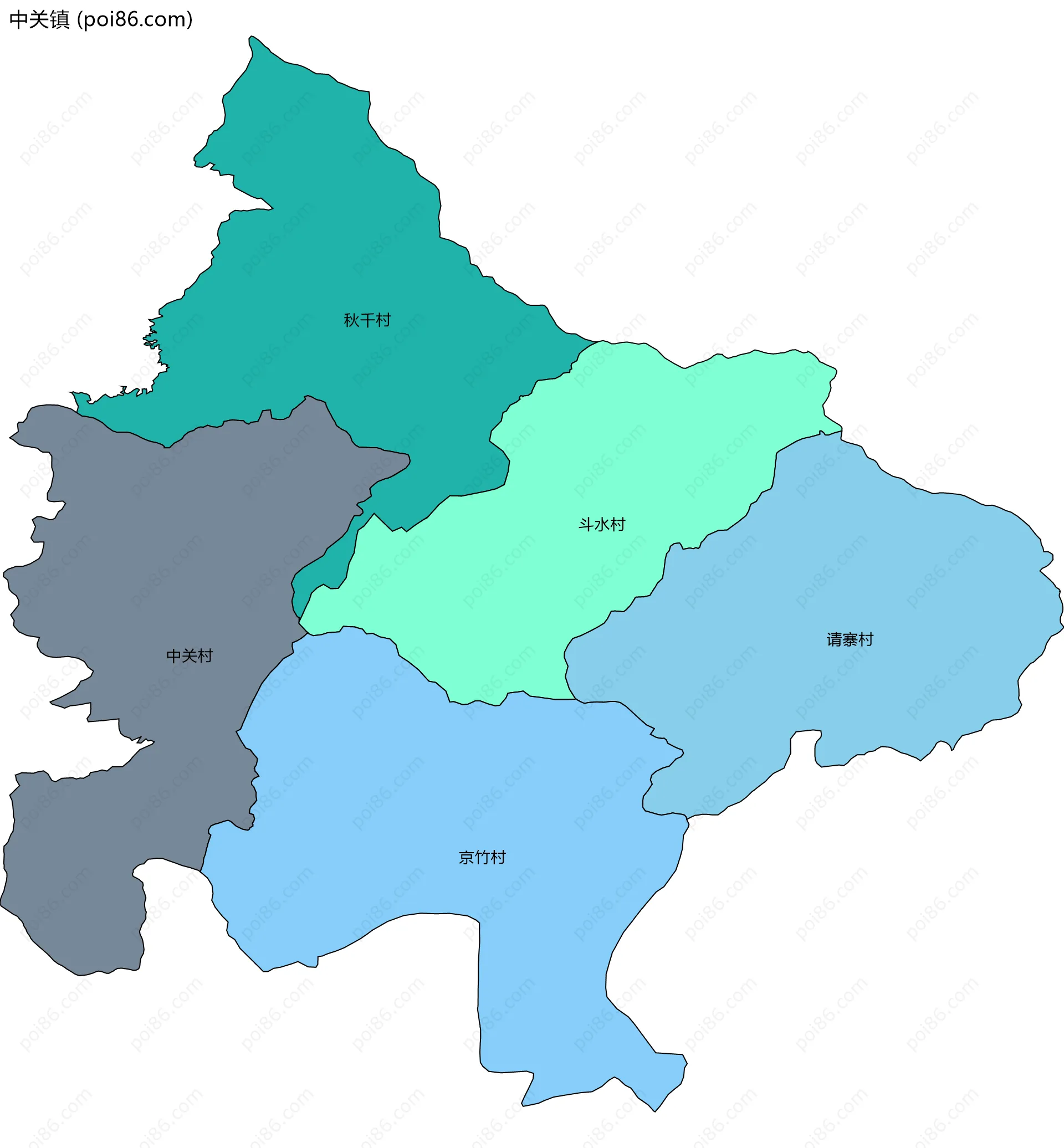 中关镇边界地图(五级行政区划)