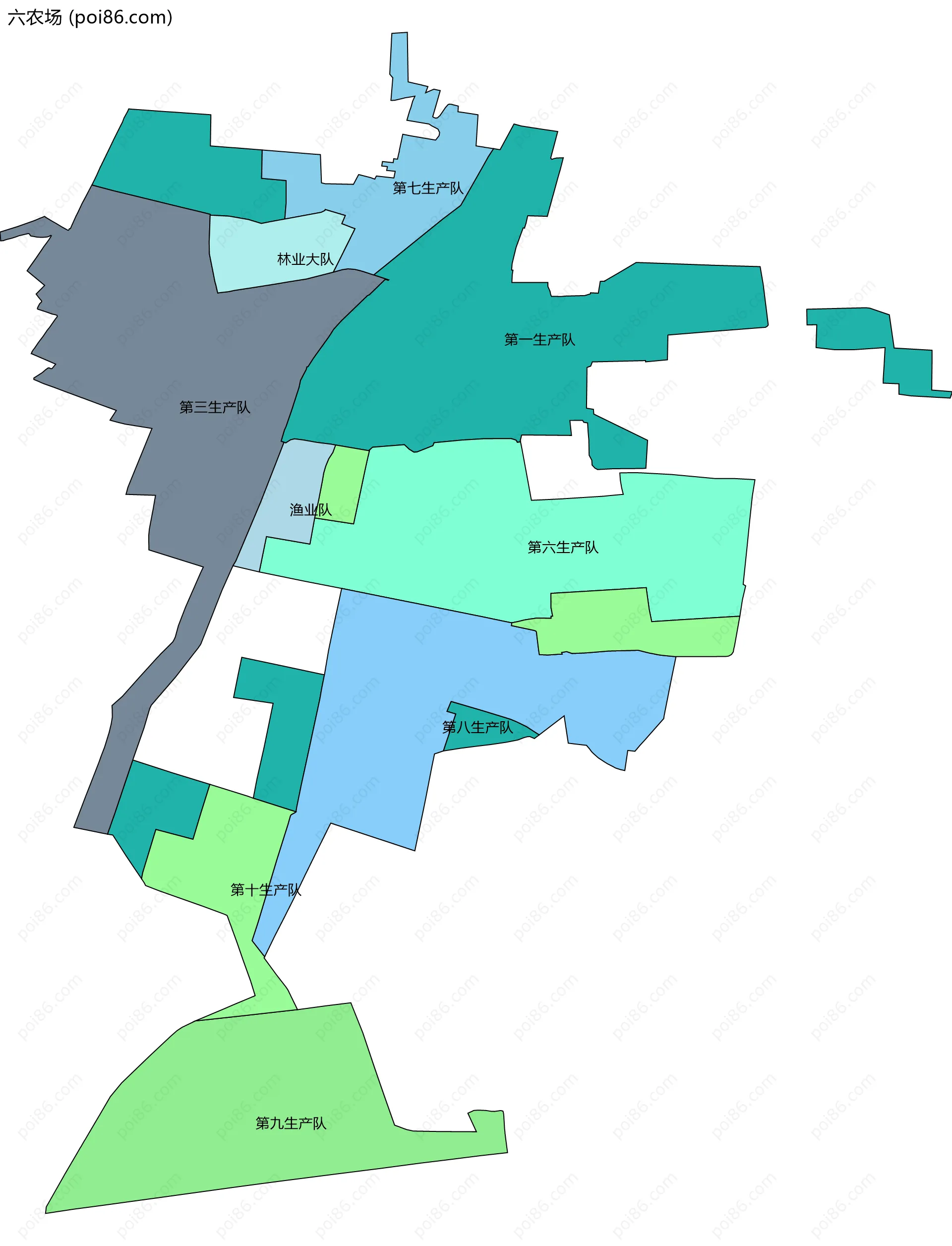 六农场边界地图(五级行政区划)
