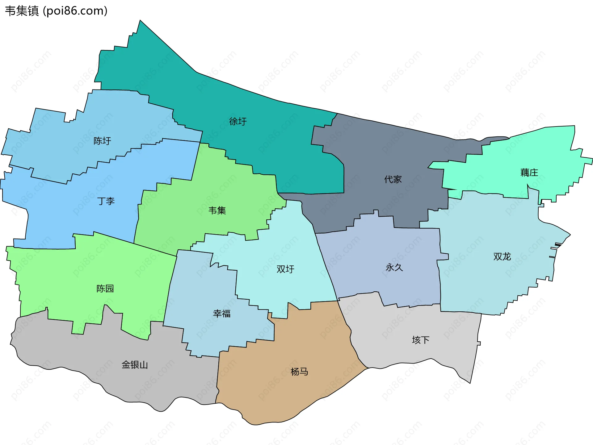 韦集镇边界地图(五级行政区划)