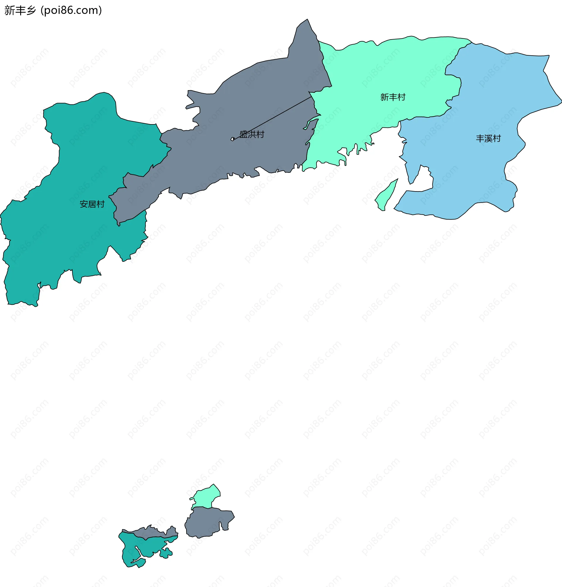 新丰乡边界地图(五级行政区划)