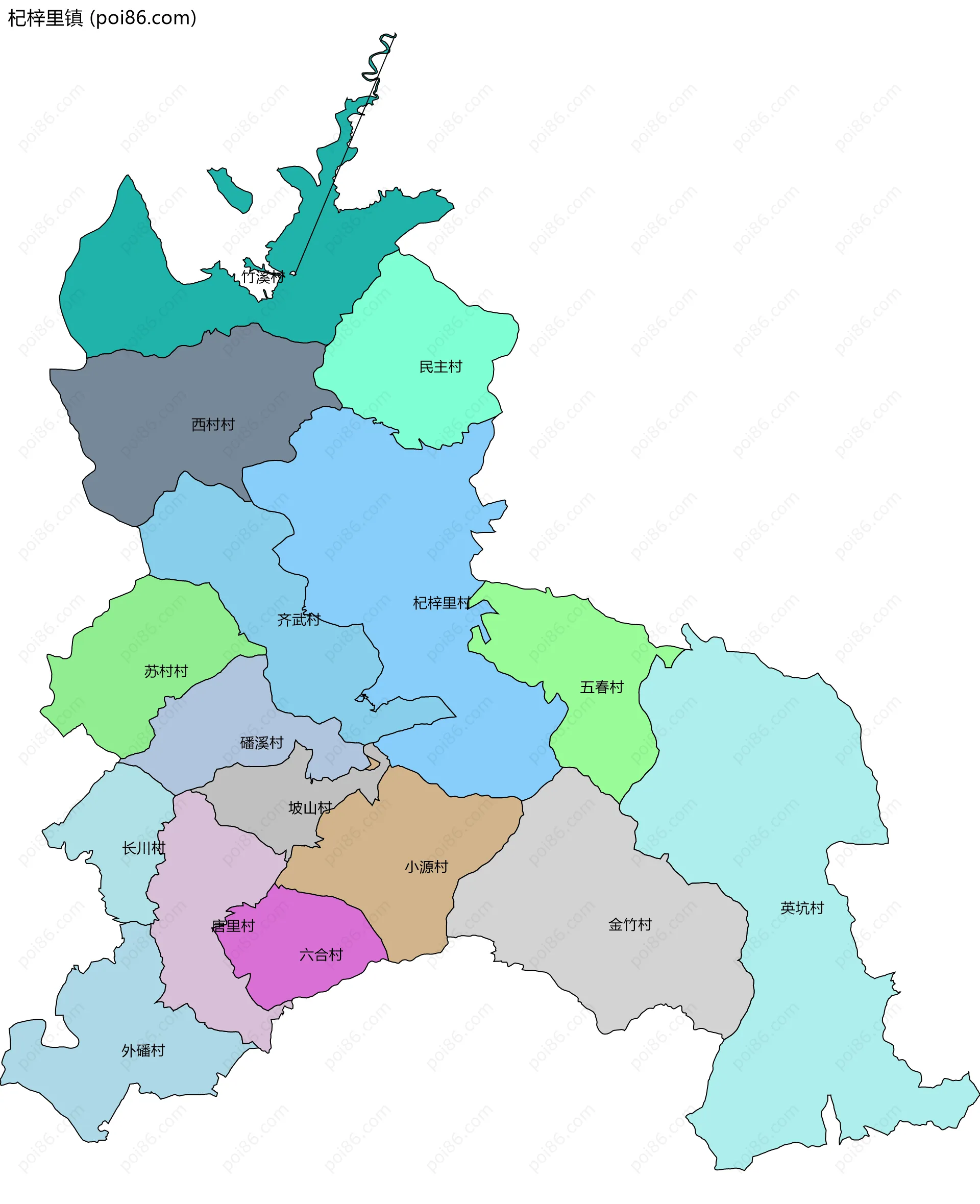 杞梓里镇边界地图(五级行政区划)