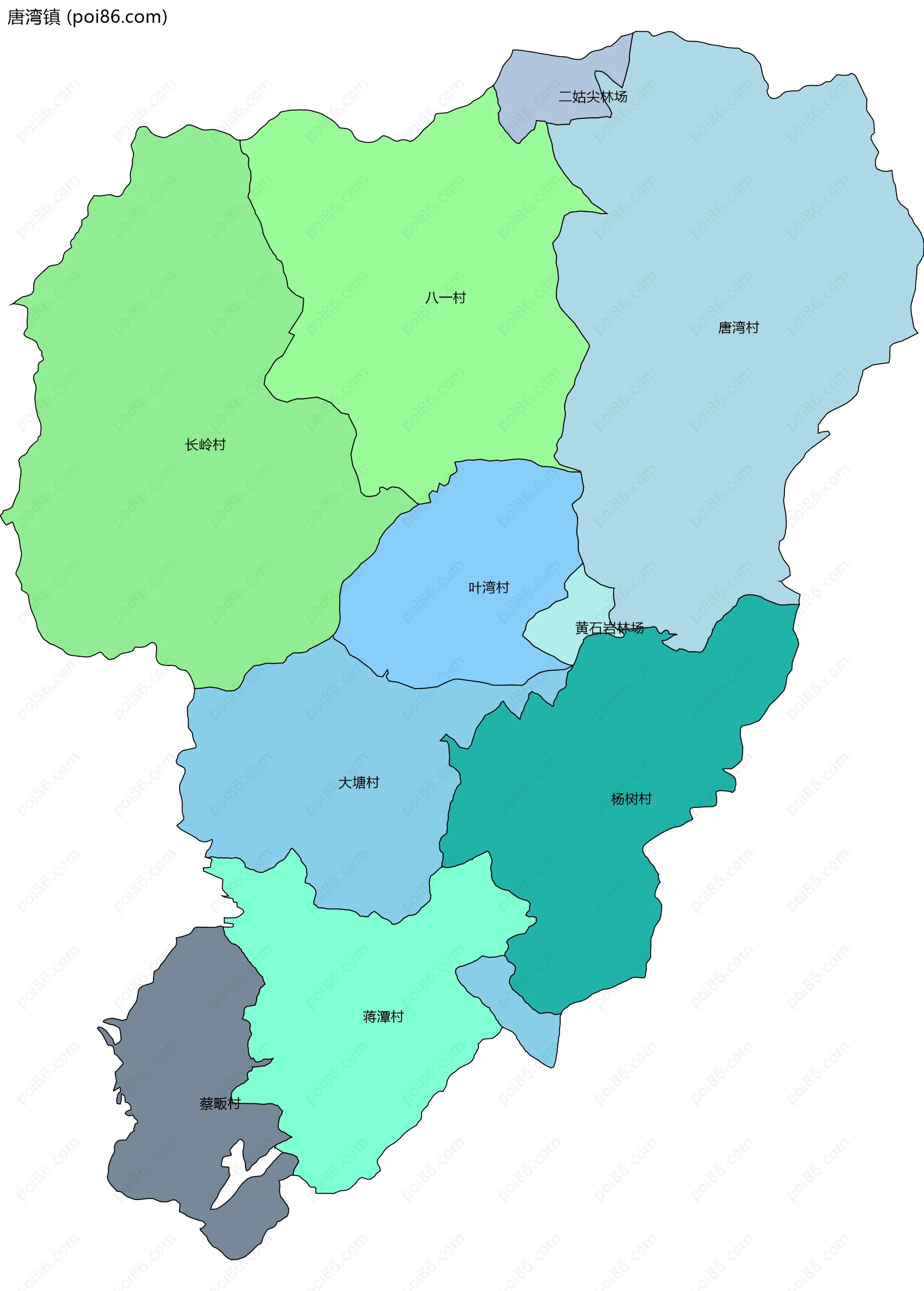 唐湾镇边界地图(五级行政区划)